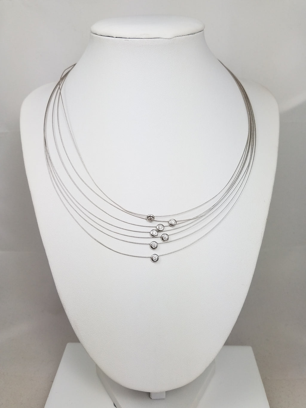 Glamorous 16" 18k White Gold Natural Motion Diamond Seven Strand Necklace