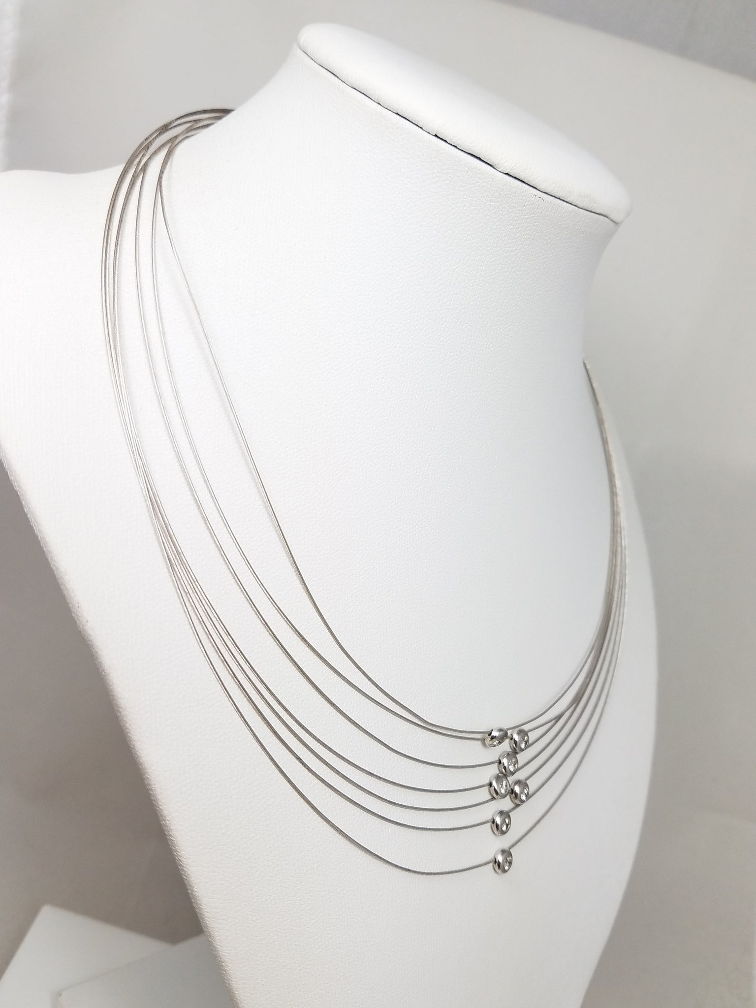 Glamorous 16" 18k White Gold Natural Motion Diamond Seven Strand Necklace