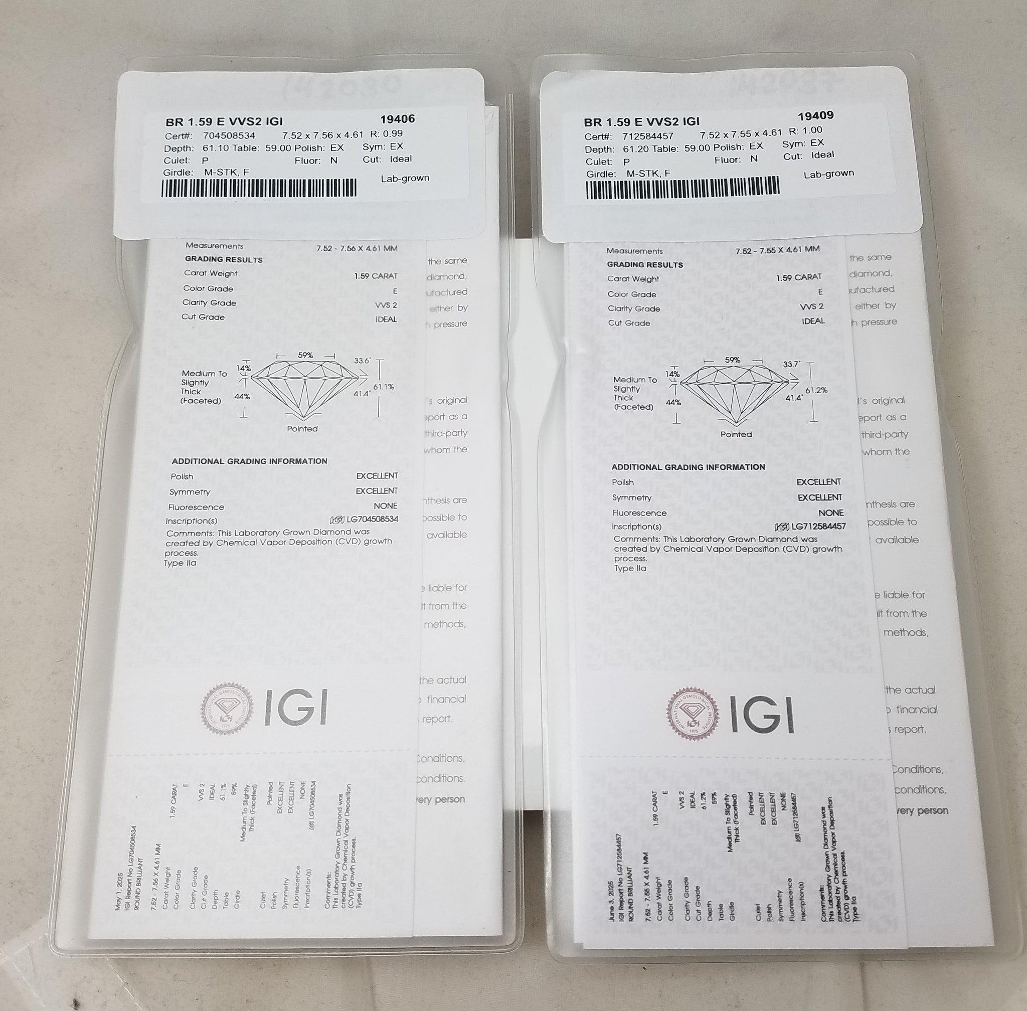 New! Glamorous 14k White Gold 3.18ctw IGI Certified Lab Grown Diamond Solitaire Earrings