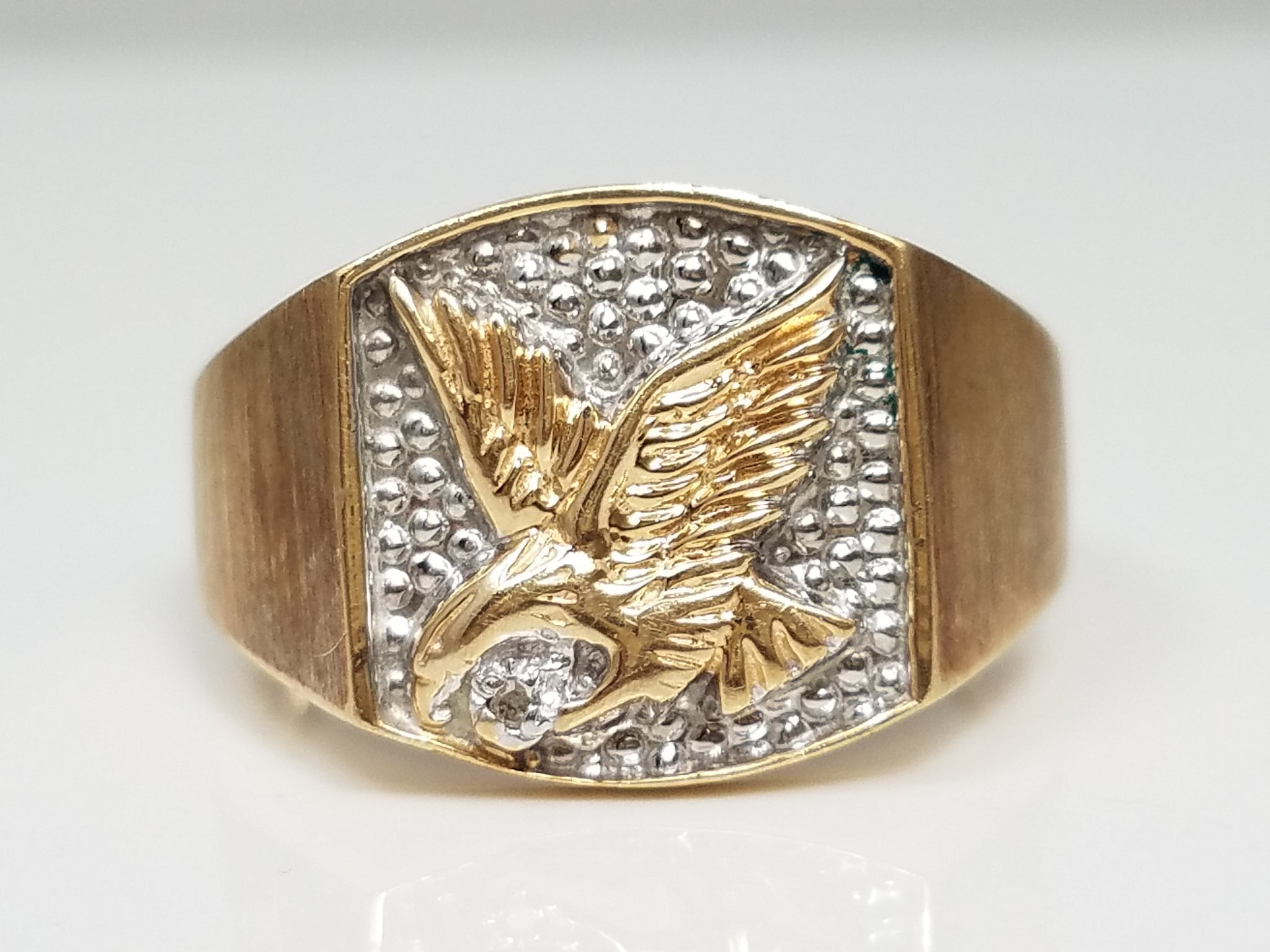 Fancy 10k Two Tone Gold Natural Diamond Flying Eagle Ring