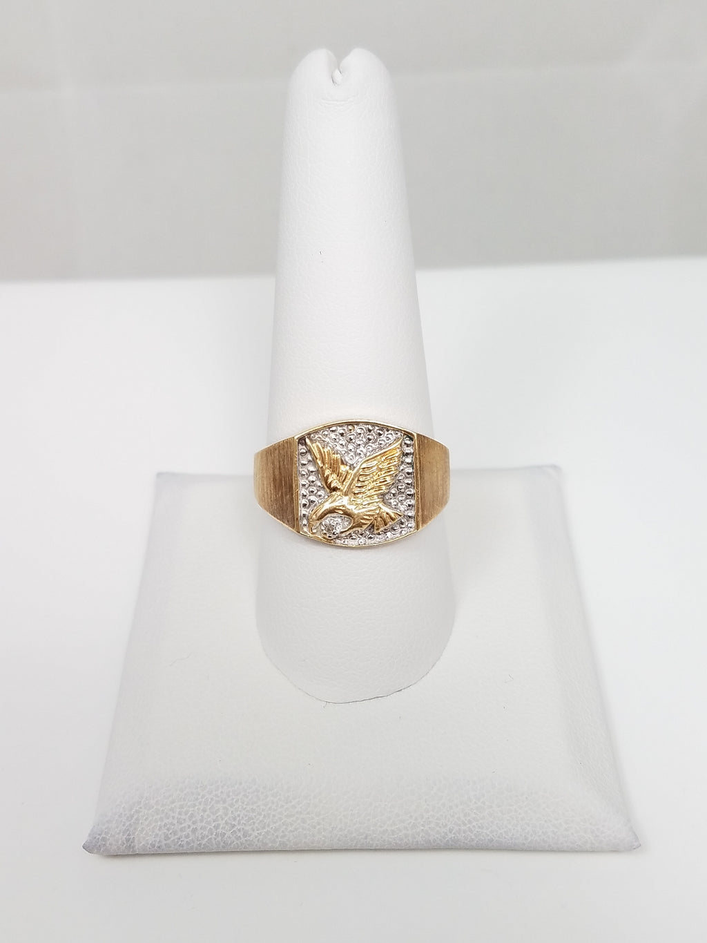 Fancy 10k Two Tone Gold Natural Diamond Flying Eagle Ring