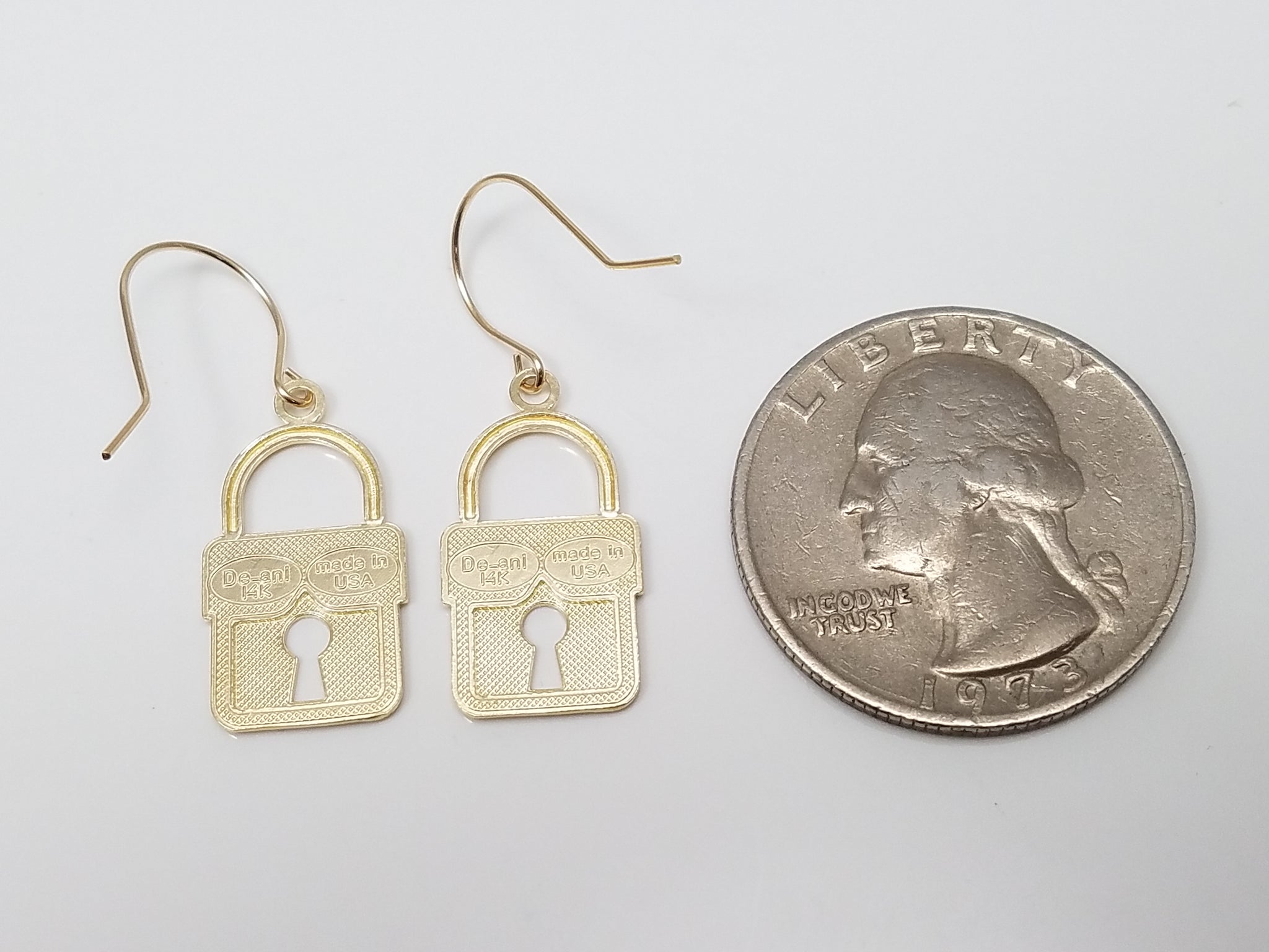 Cool 14k Two Tone Gold Padlock Dangle Earrings