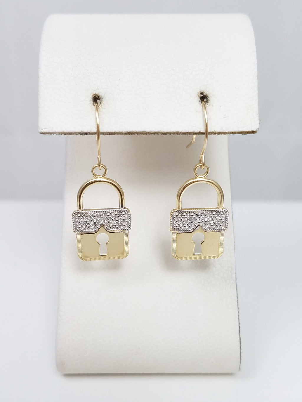 Cool 14k Two Tone Gold Padlock Dangle Earrings