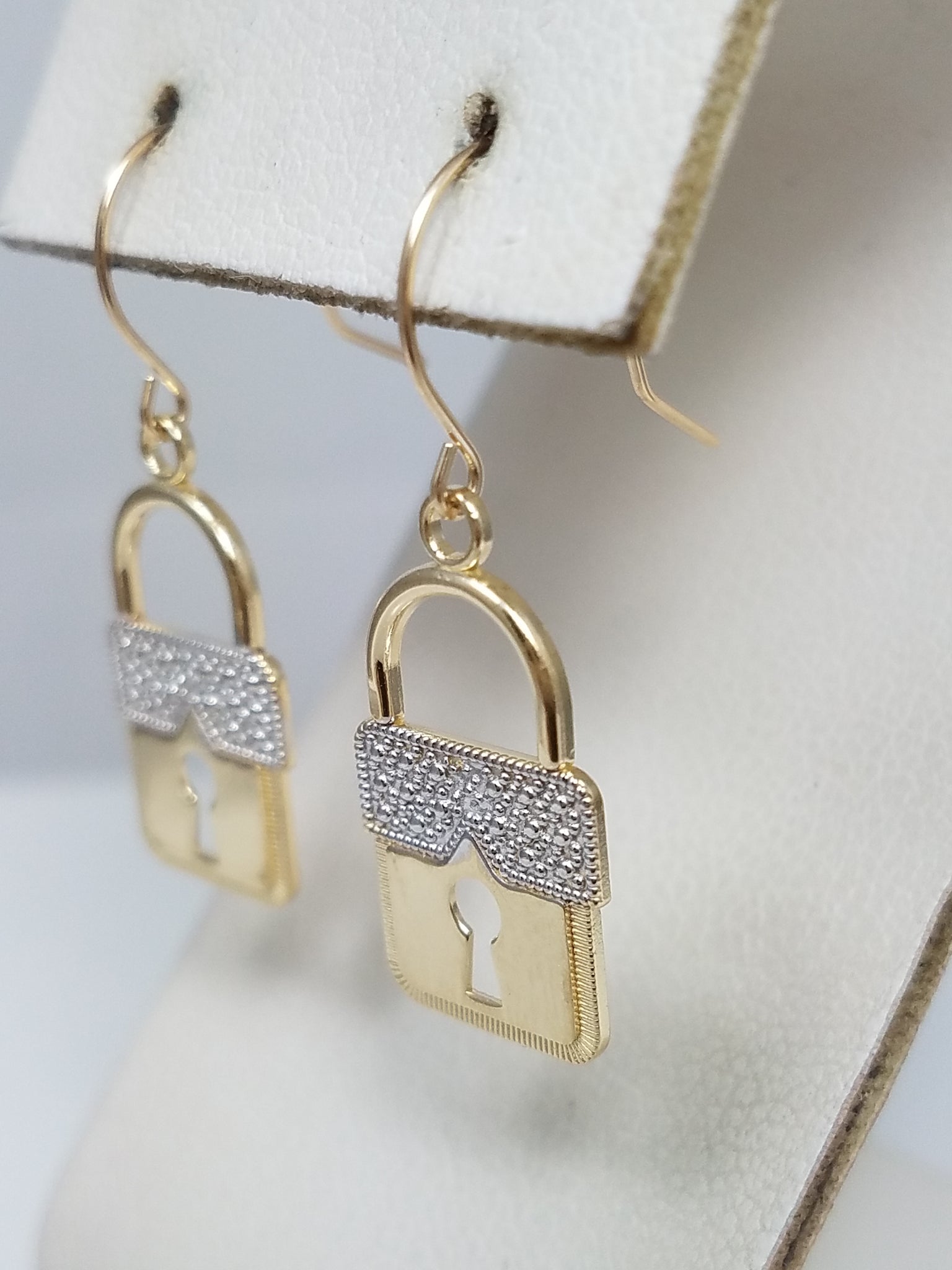 Cool 14k Two Tone Gold Padlock Dangle Earrings