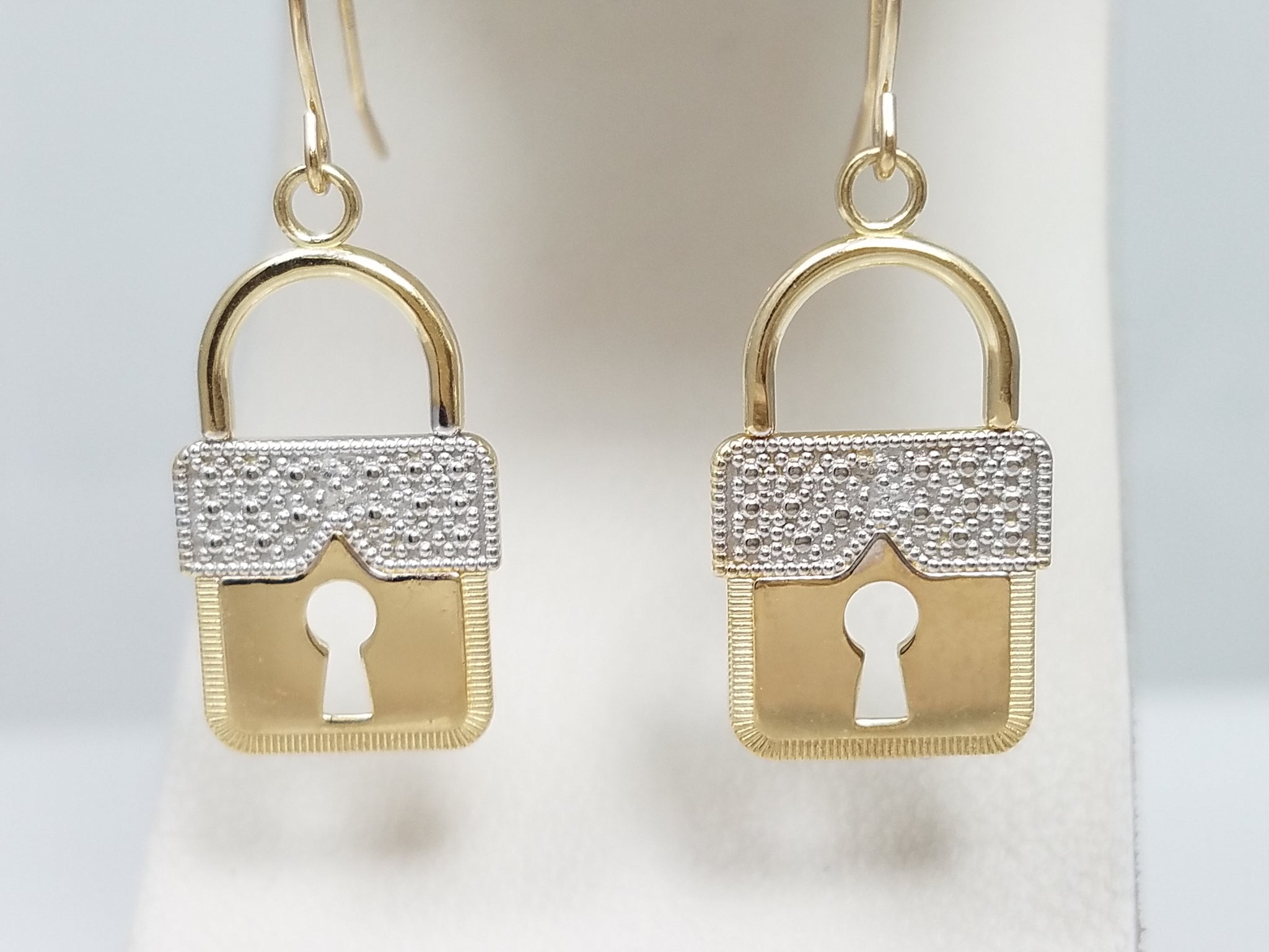 Cool 14k Two Tone Gold Padlock Dangle Earrings