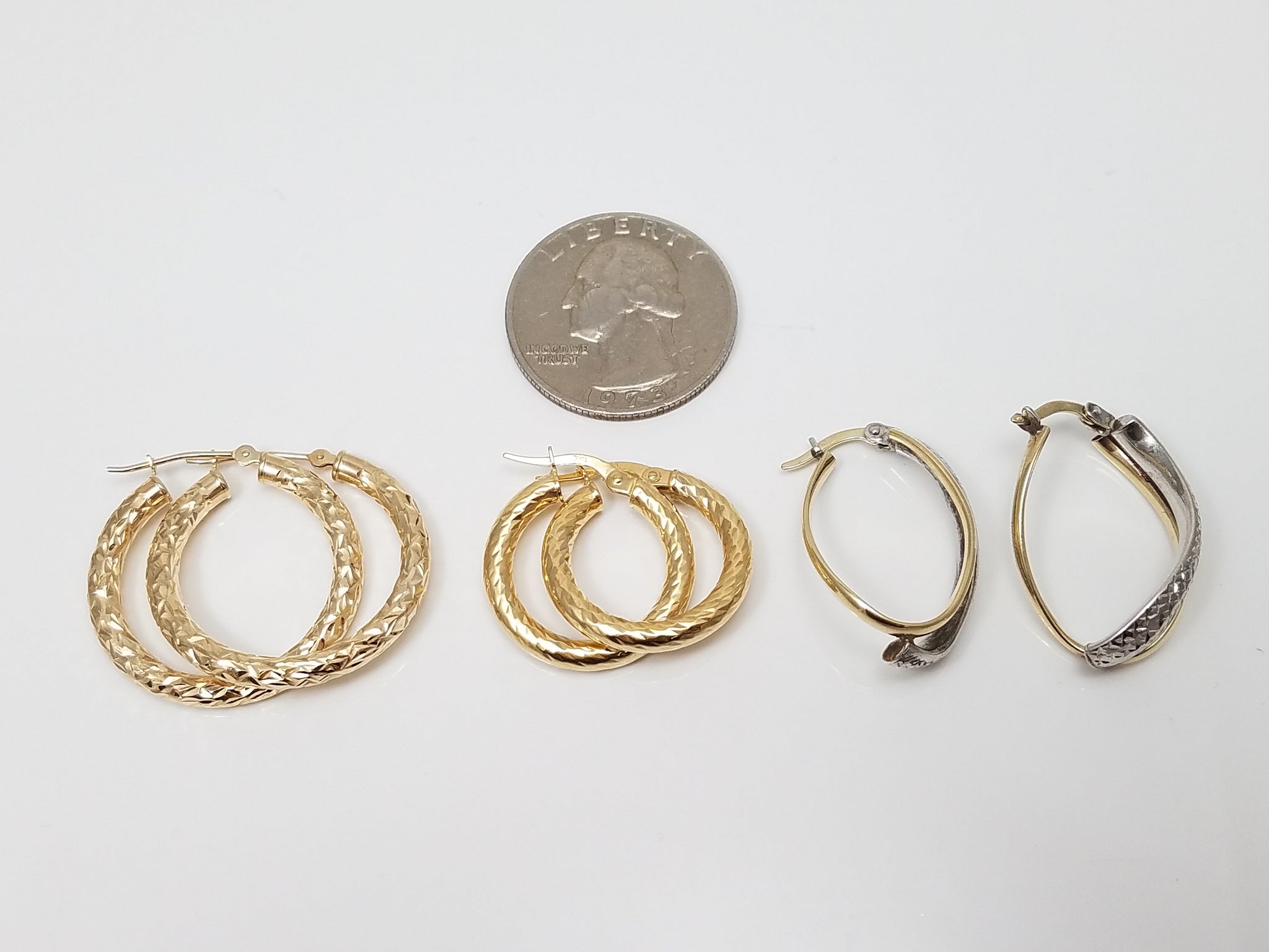 3 Pairs 10k Gold Textured Hollow Hoop Earrings