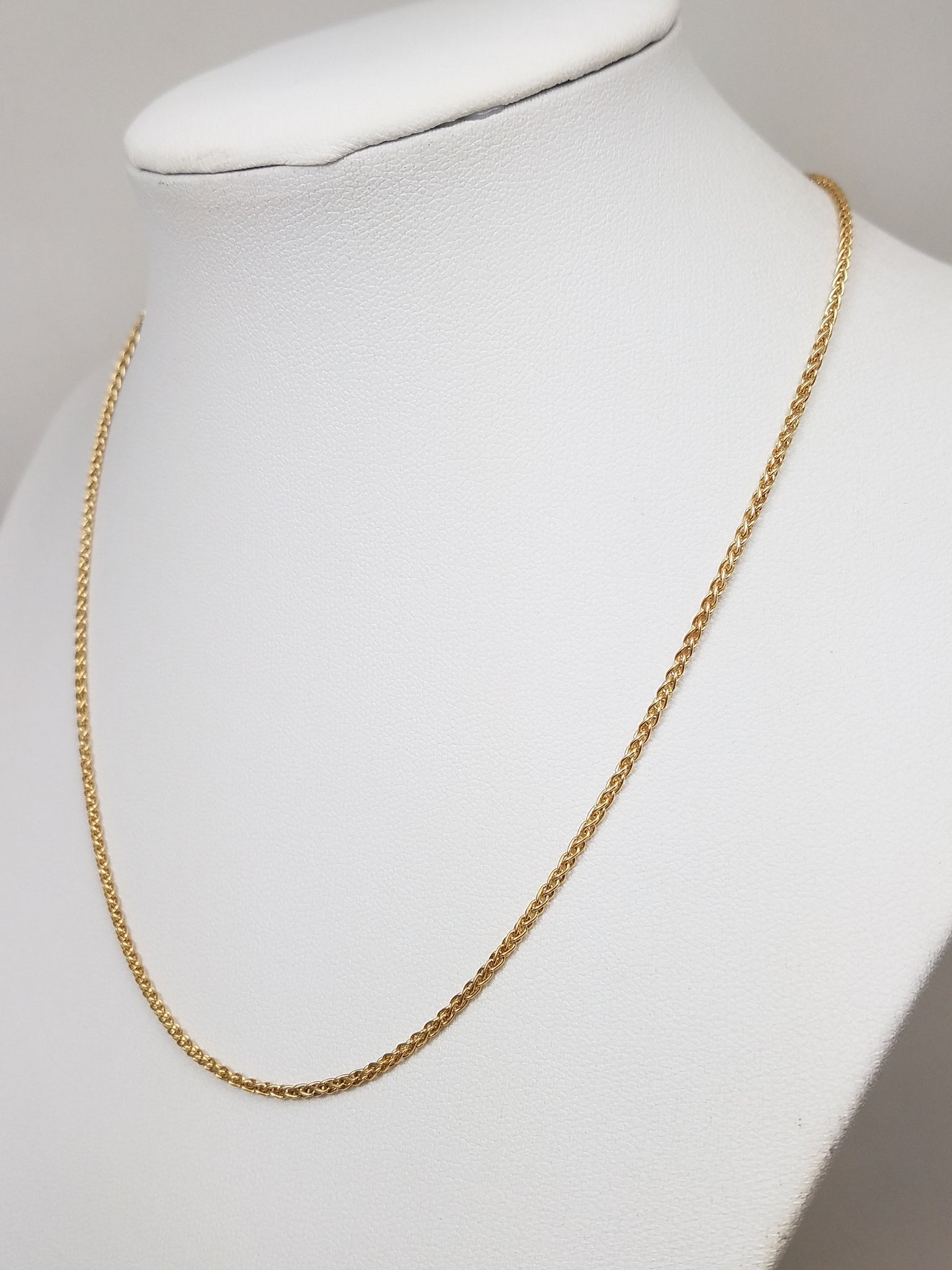 Simple 16" Solid 14k Yellow Gold Rounded Wheat Chain Necklace