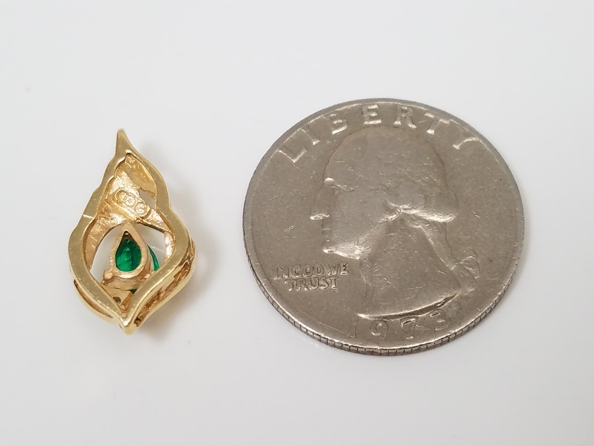 Elegant 14k Yellow Gold Lab Created Emerald Natural Diamond Pendant