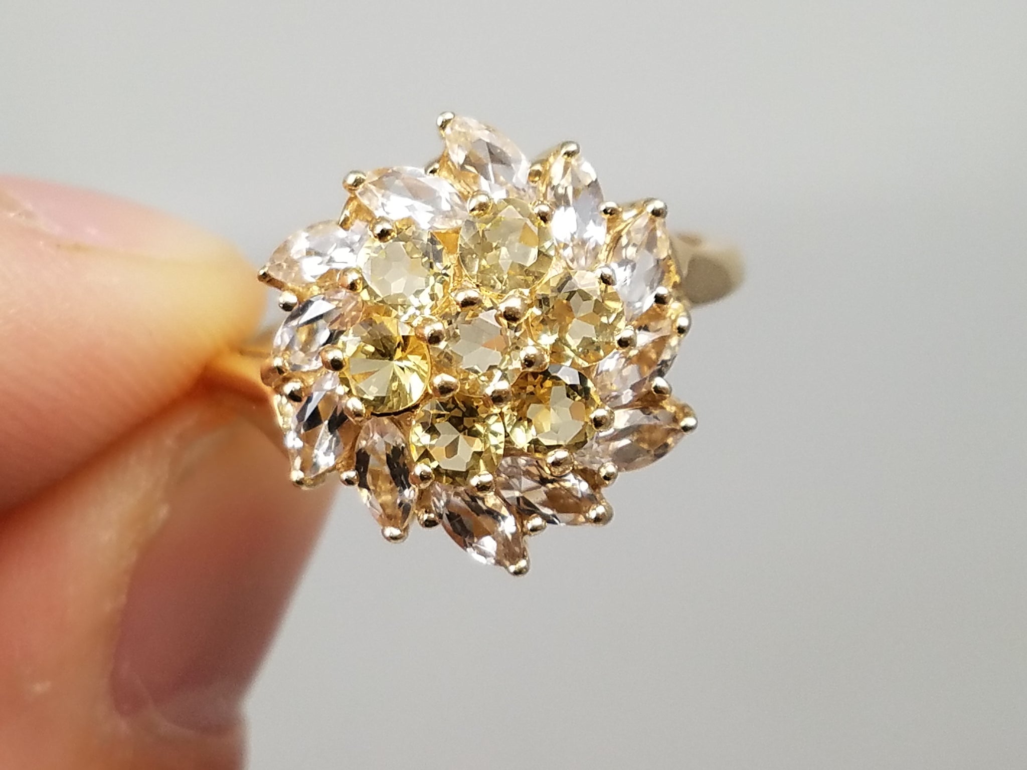 Dazzling 14k Yellow Gold Natural Quartz Cluster Ring