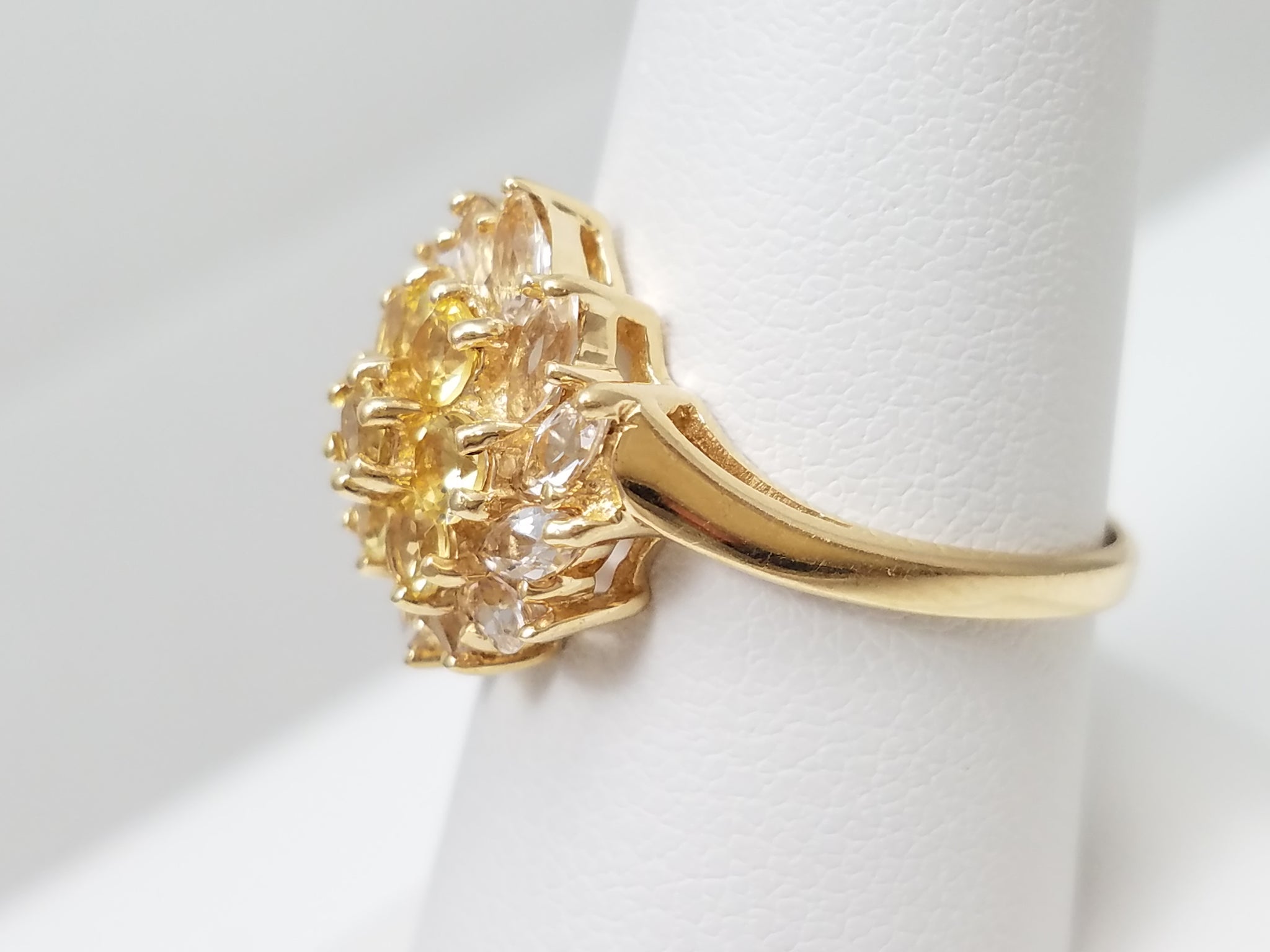Dazzling 14k Yellow Gold Natural Quartz Cluster Ring