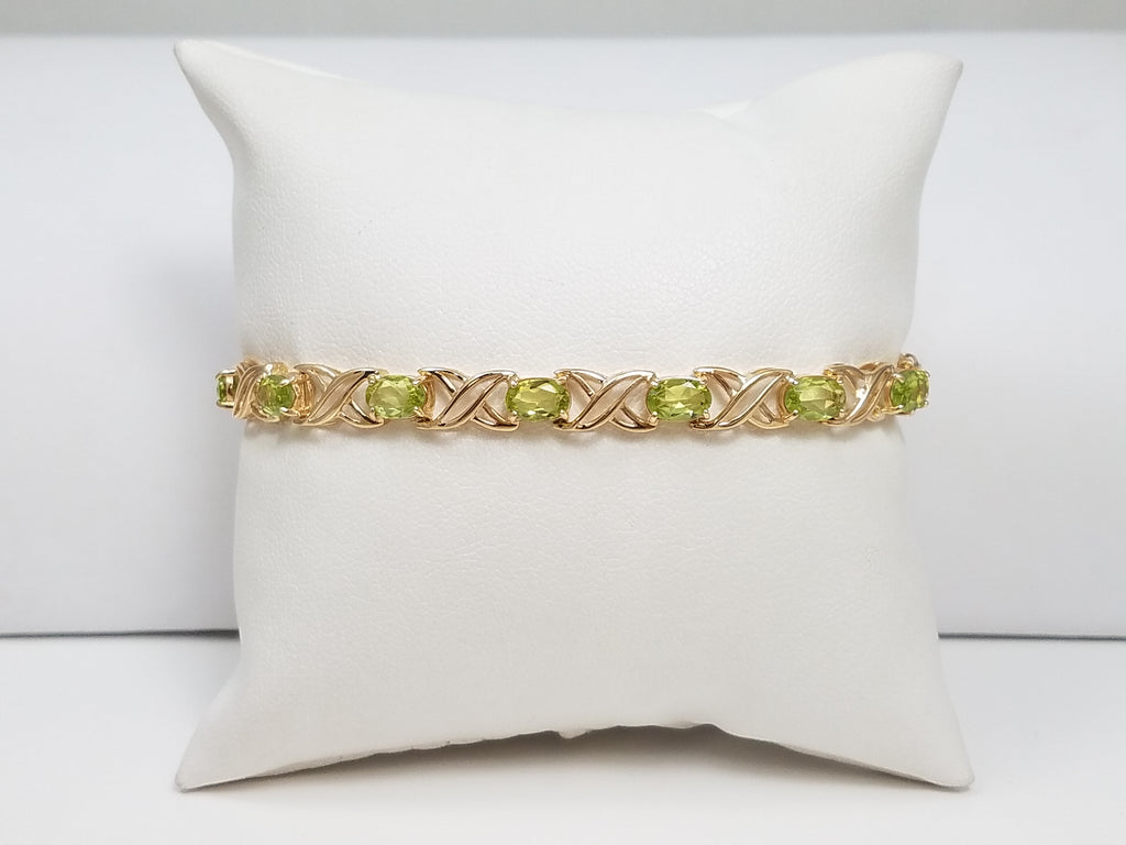 Sparkling Green 7" 10k Yellow Gold Natural Peridot Bracelet