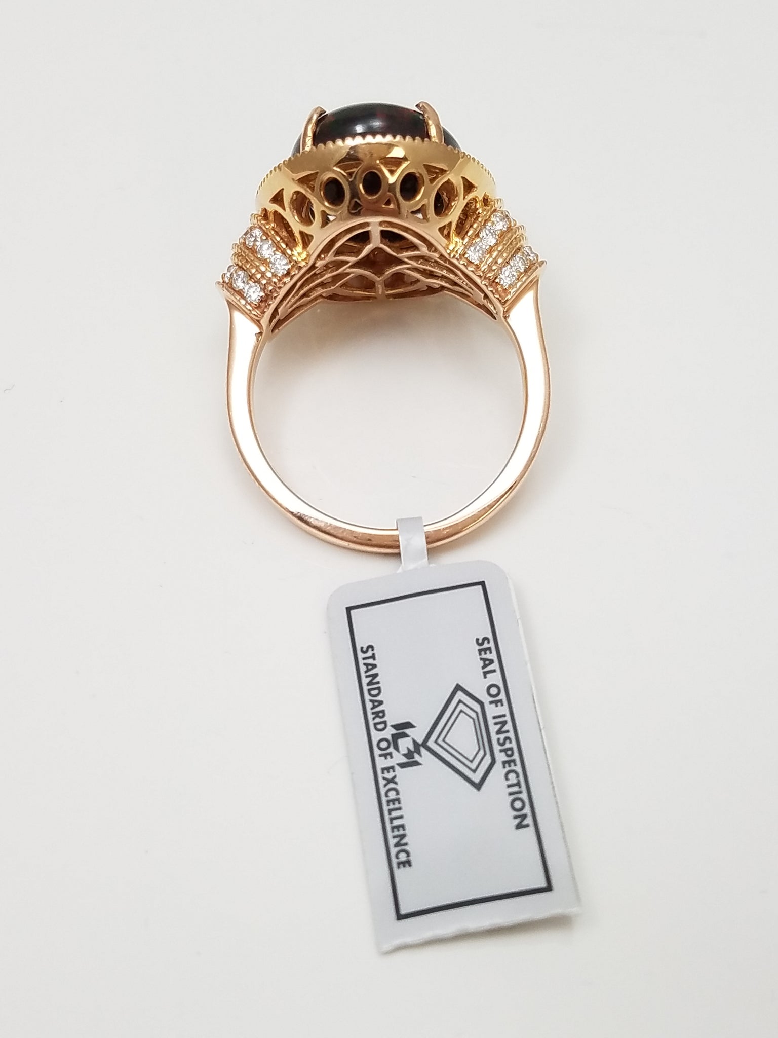 Exquisite IGI Certified 14k Rose Gold Natural Opal Diamond Custom Ring
