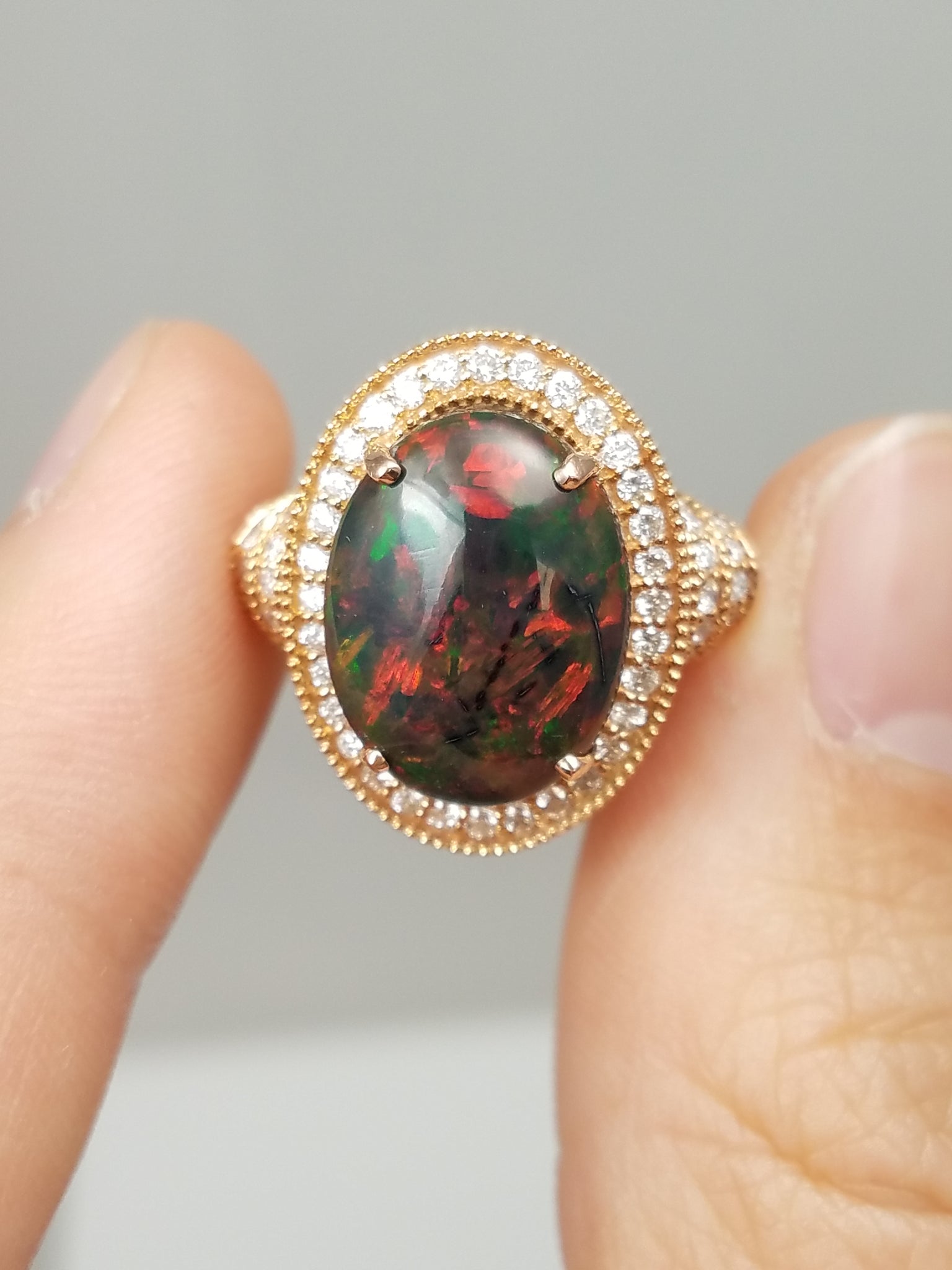 Exquisite IGI Certified 14k Rose Gold Natural Opal Diamond Custom Ring