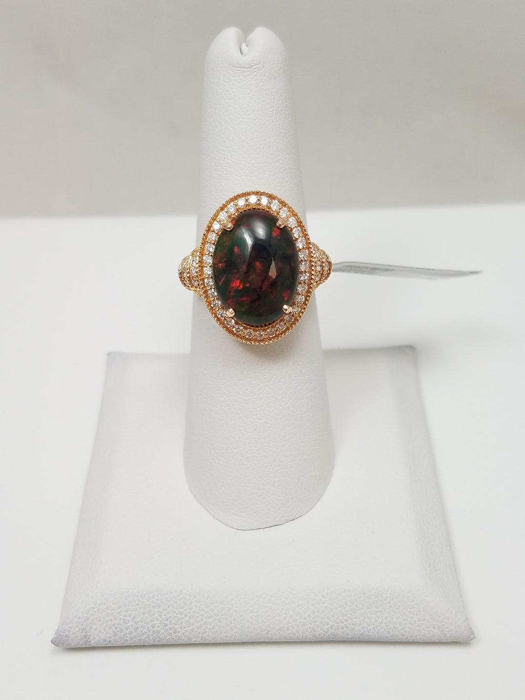 Exquisite IGI Certified 14k Rose Gold Natural Opal Diamond Custom Ring