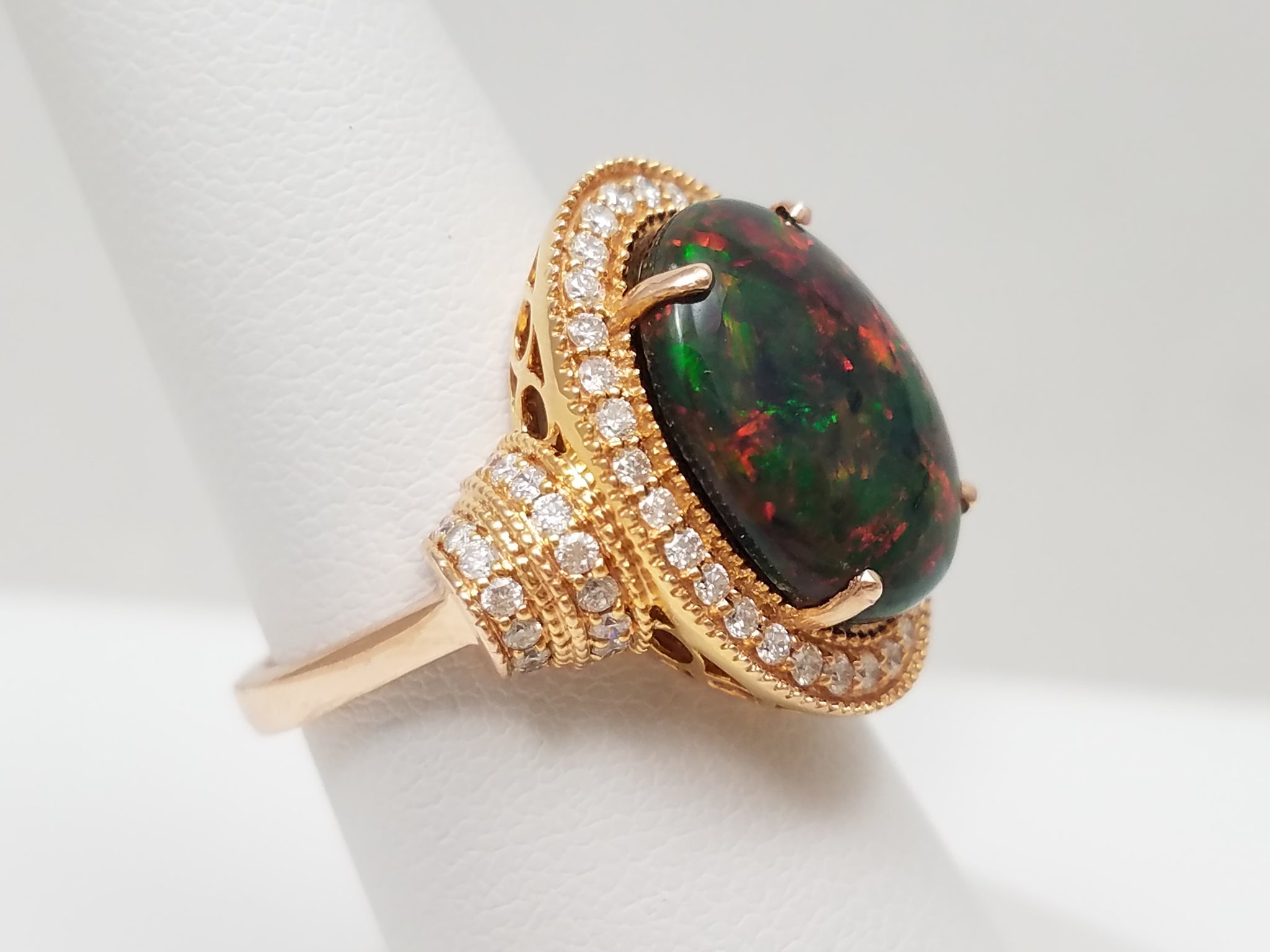 Exquisite IGI Certified 14k Rose Gold Natural Opal Diamond Custom Ring