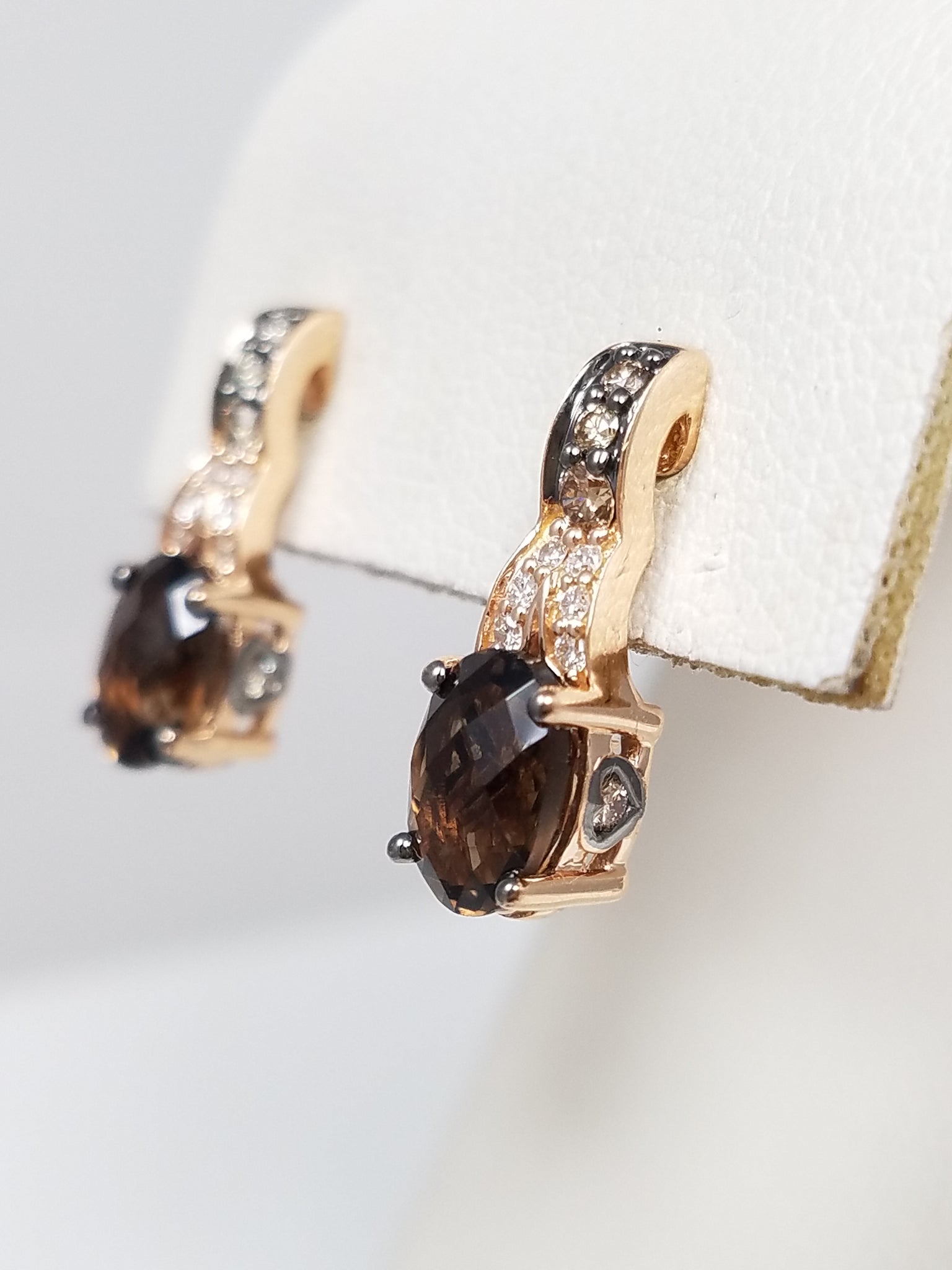 $1,200 Retail Le Vian 14k Rose Gold Smoky Quartz Natural Diamond Drop Earrings