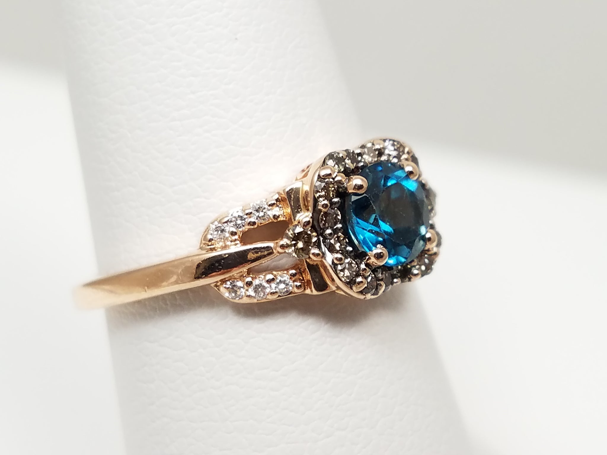Le Vian 14k Rose Gold Natural Blue Topaz Diamond Ring
