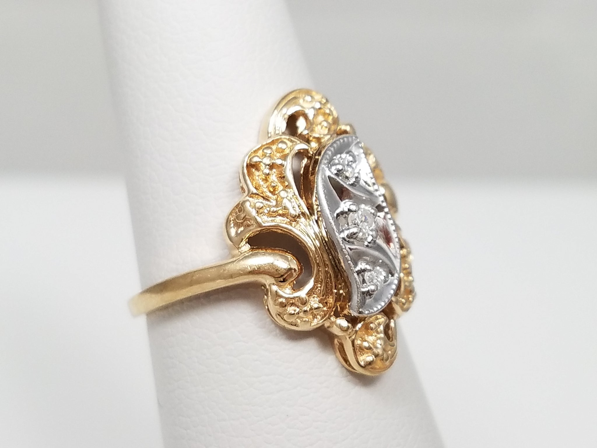 Vintage 10k Two Tone Gold Diamond Ring