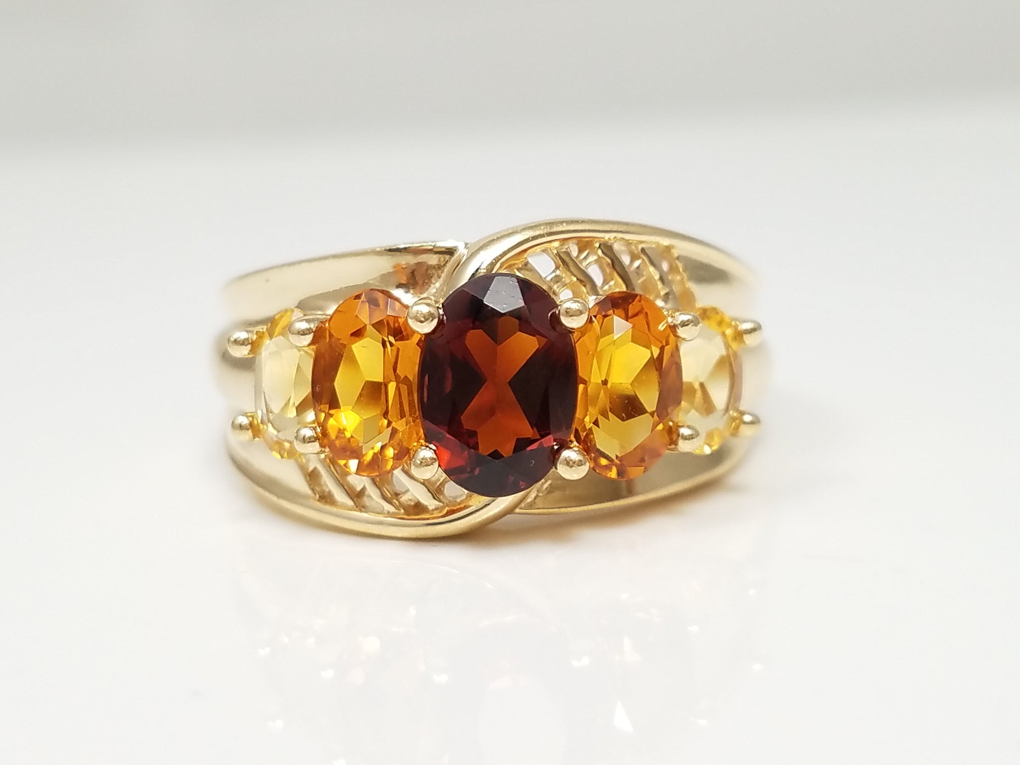 Glowing 14k Yellow Gold Natural Garnet + Citrine Ring
