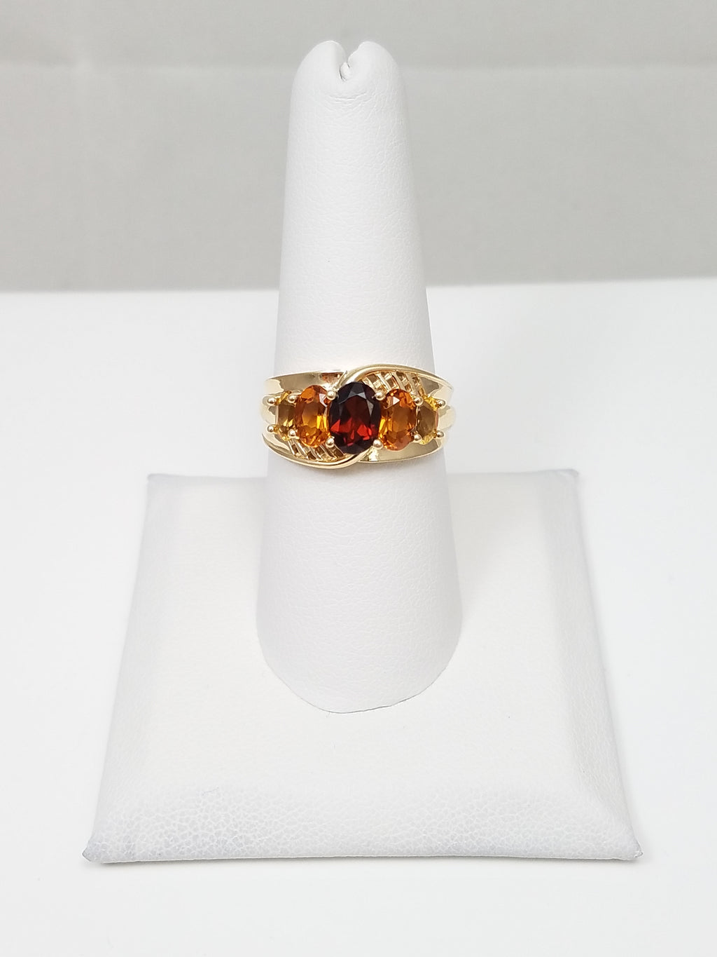 Glowing 14k Yellow Gold Natural Garnet + Citrine Ring