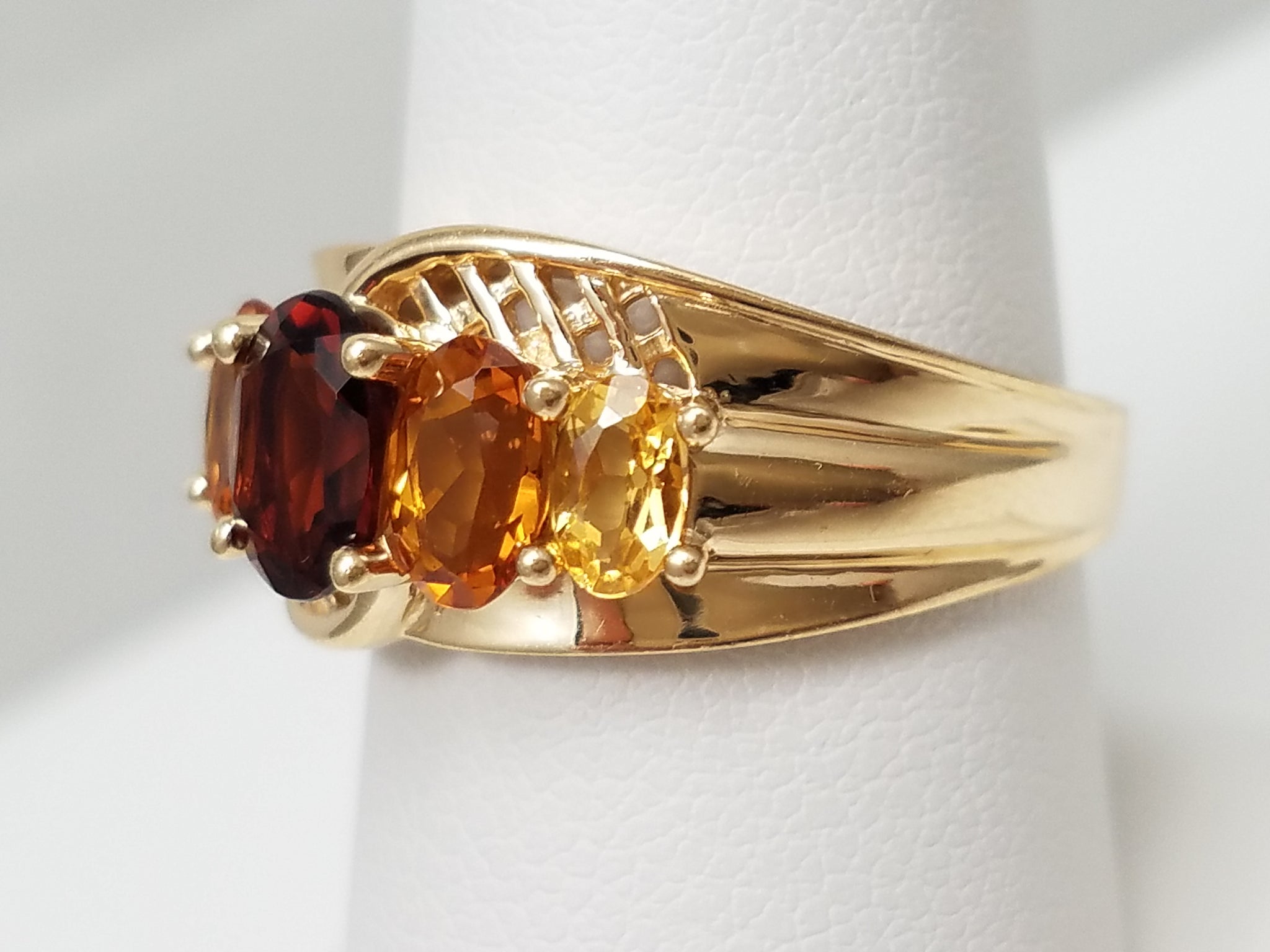 Glowing 14k Yellow Gold Natural Garnet + Citrine Ring