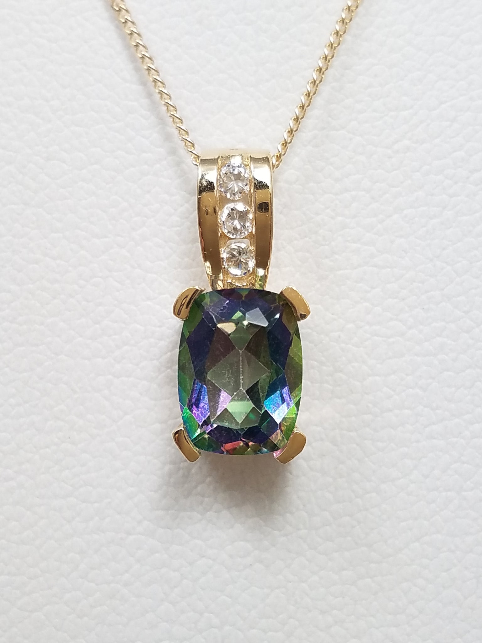 10k Yellow Gold Mystic Topaz/CZ Pendant Necklace