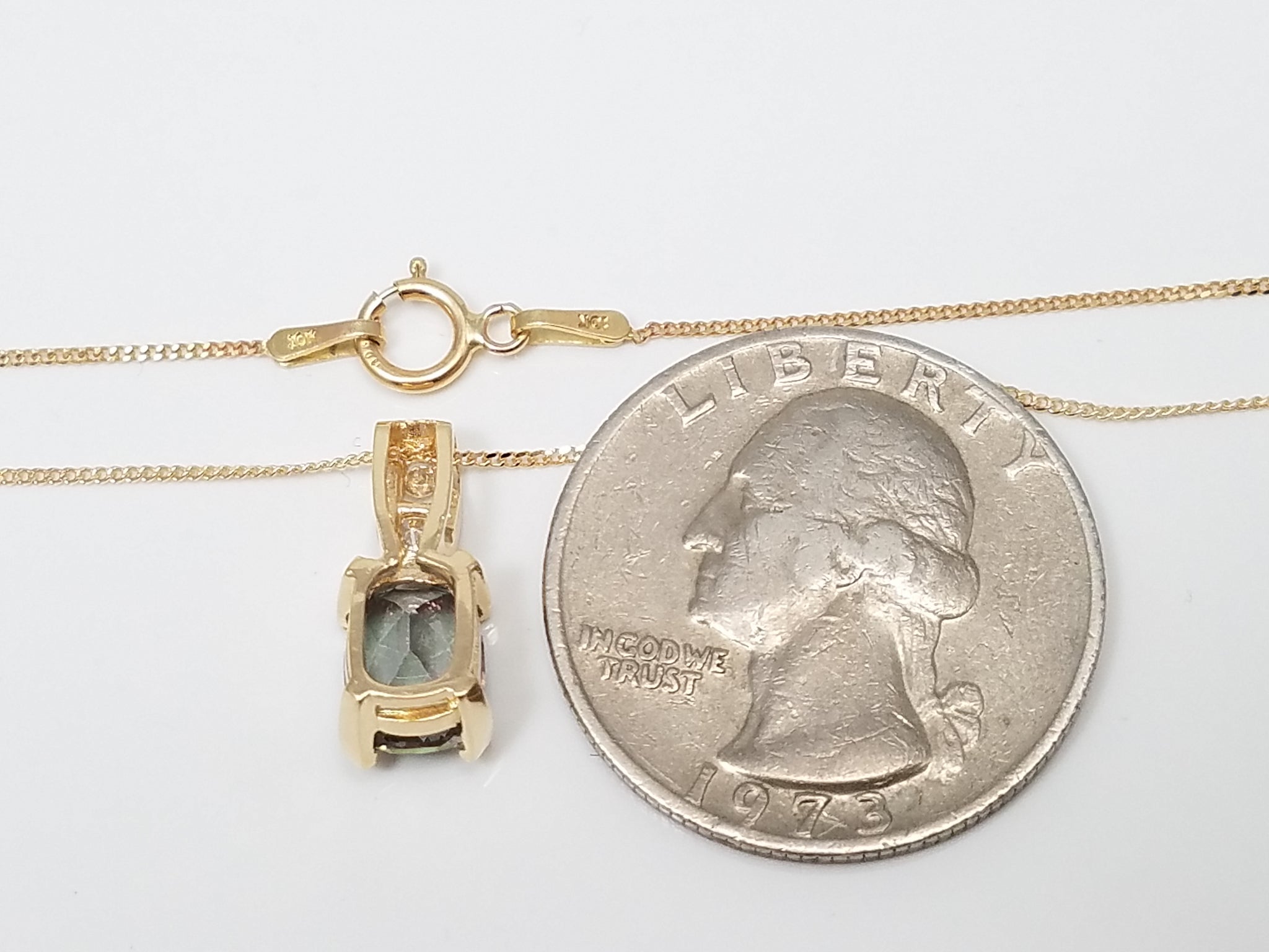 10k Yellow Gold Mystic Topaz/CZ Pendant Necklace