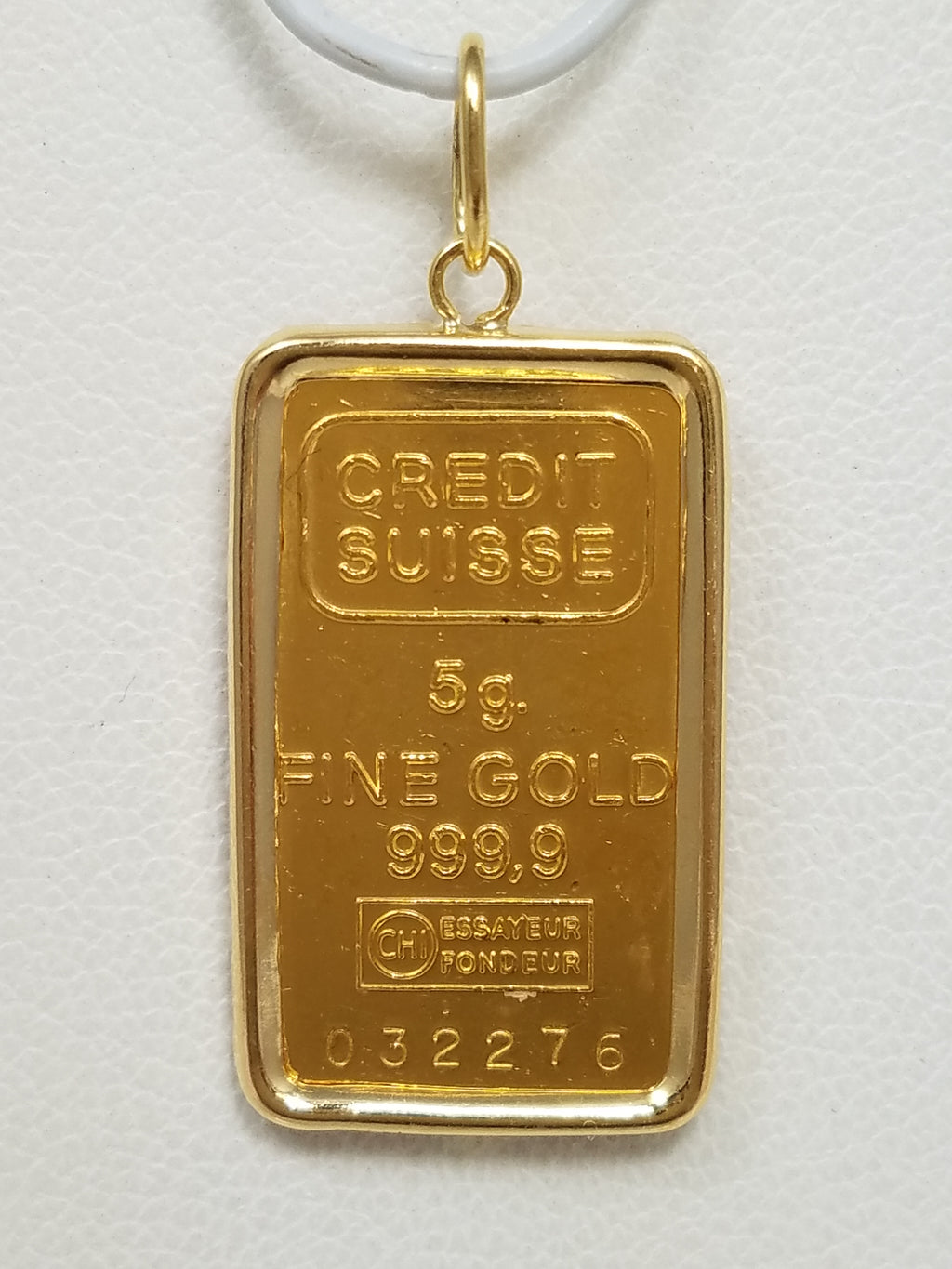 Credit Suisse 5g .999 Gold Bar 18k Yellow Gold Pendant