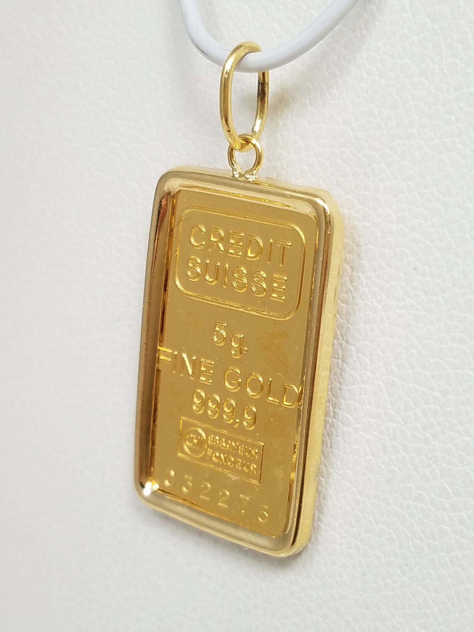 Credit Suisse 5g .999 Gold Bar 18k Yellow Gold Pendant