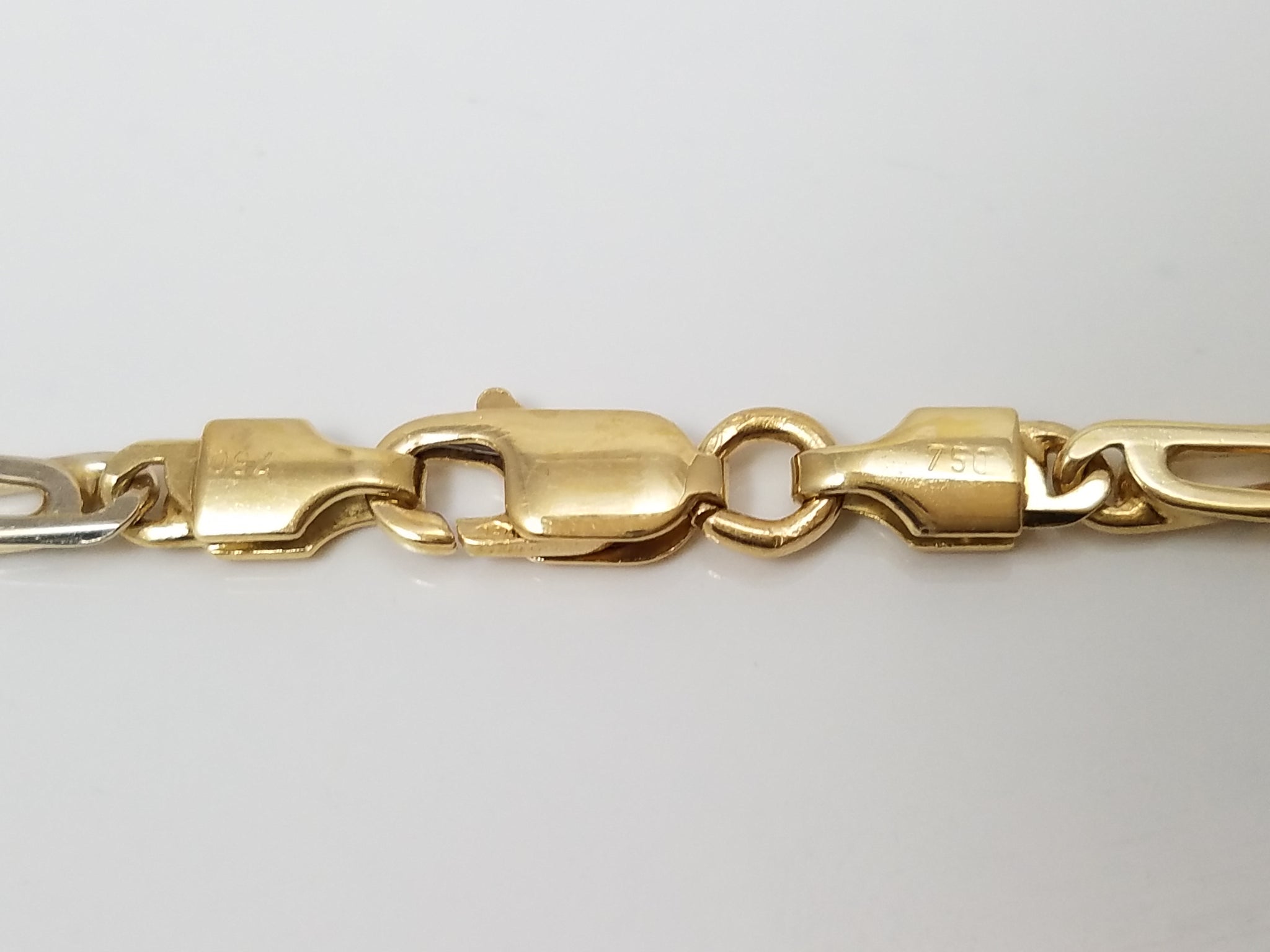 Flashy 20" Solid 18k Two Tone Gold Fancy Tiger Eye Link Chain Necklace