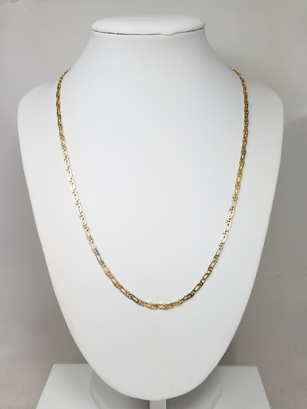 Flashy 20" Solid 18k Two Tone Gold Fancy Tiger Eye Link Chain Necklace