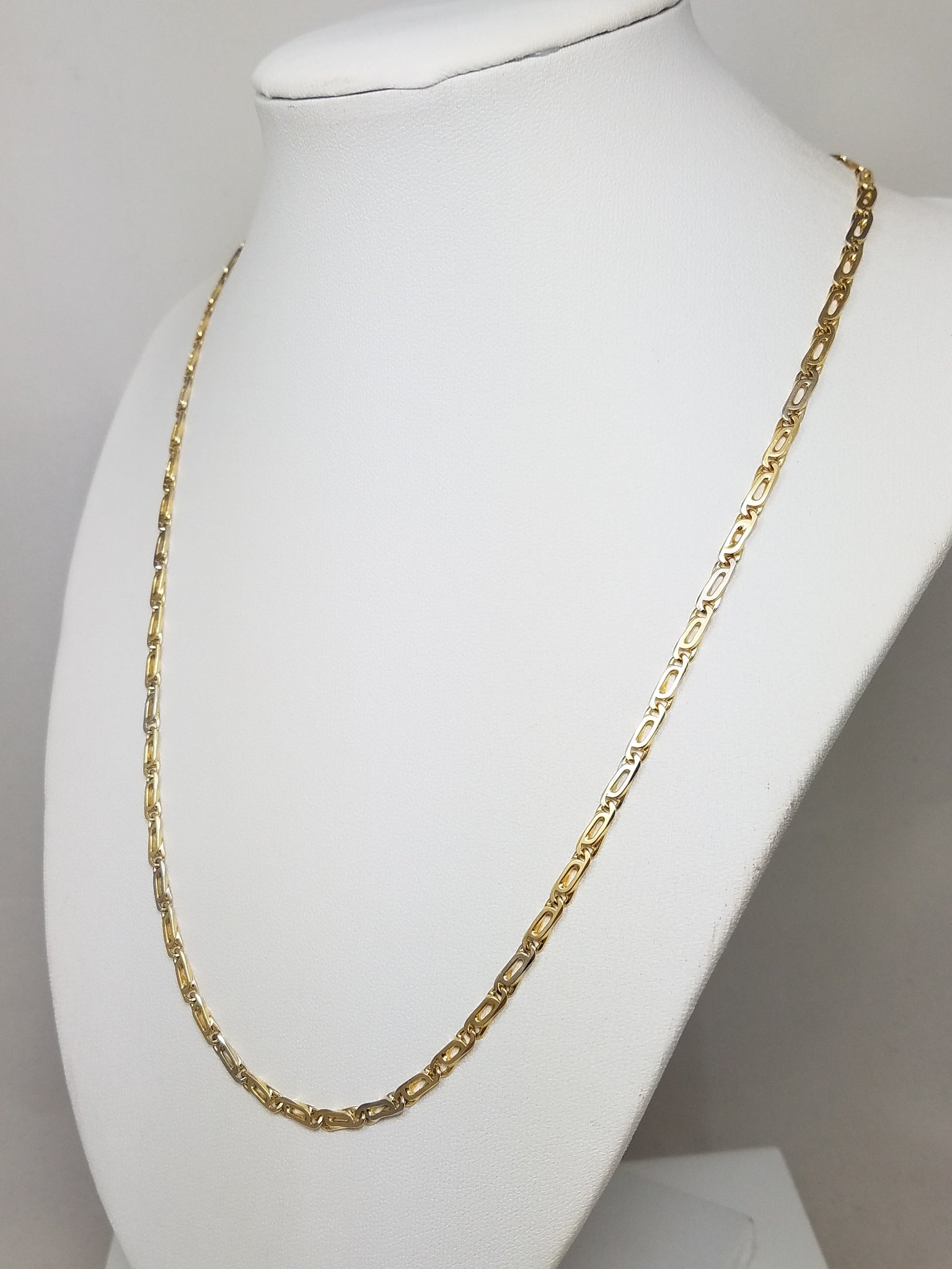 Flashy 20" Solid 18k Two Tone Gold Fancy Tiger Eye Link Chain Necklace