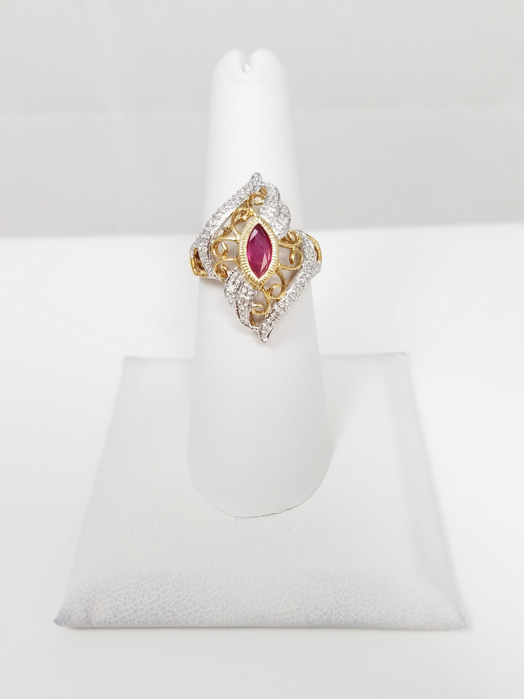 Enchanting 10k Two Tone Gold Natural Ruby Diamond Ring