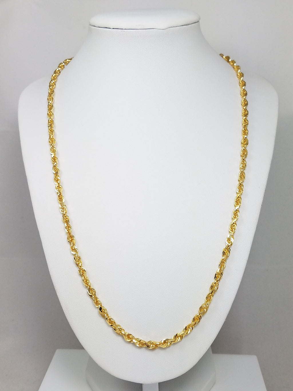 Glowing 10k Yellow Gold Solid Diamond Cut Rope 22" Necklace