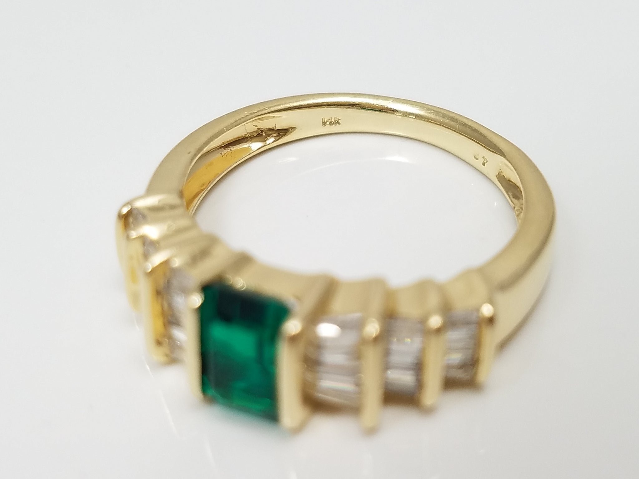 Magical 14k Yellow Gold Lab Created Emerald Natural Diamond Ring