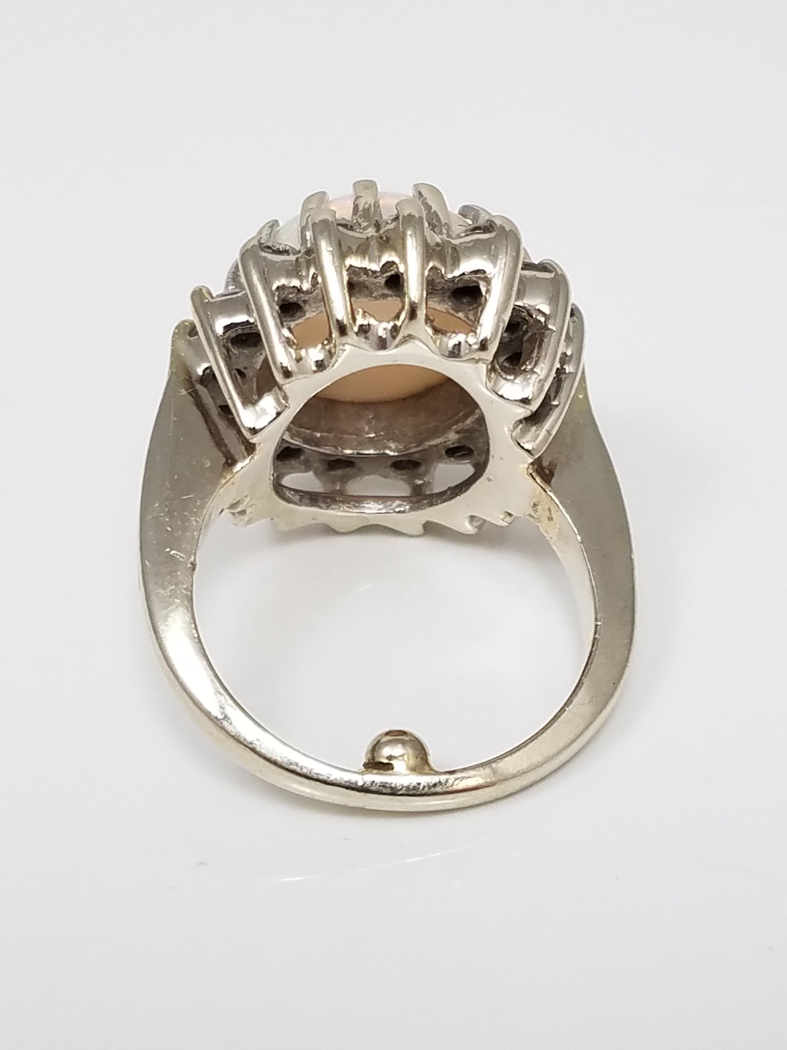 Elegant Natural Australian Opal Diamond Halo 14k White Gold Ring