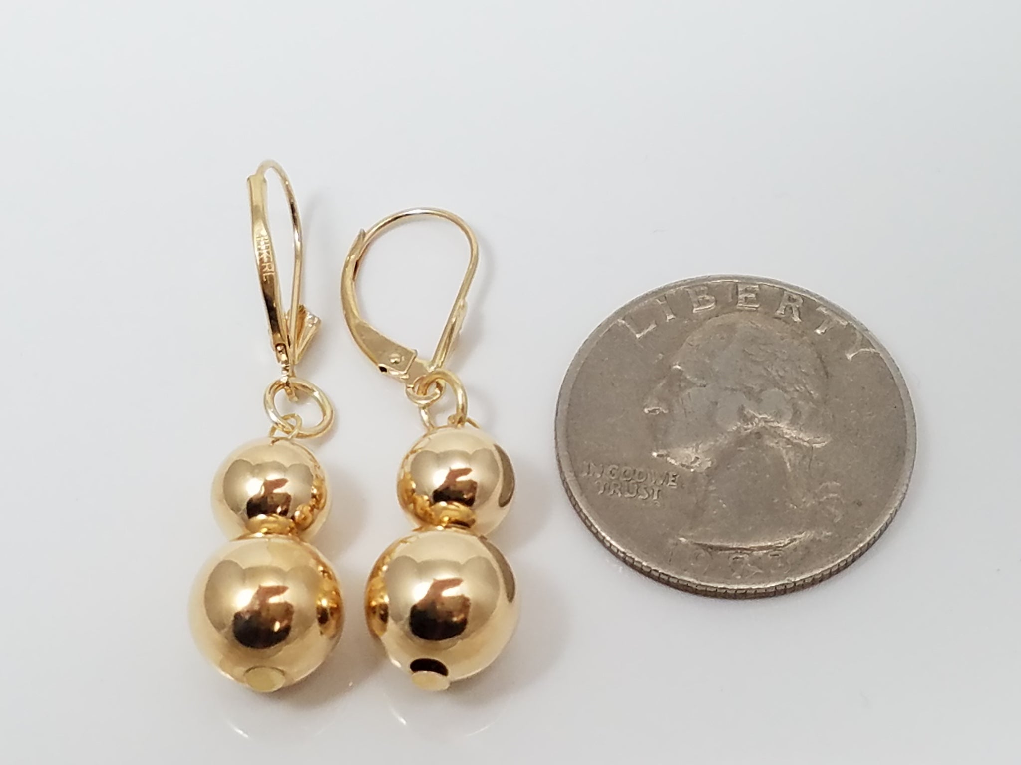 14k Yellow Gold Hollow Bead Dangle Earrings