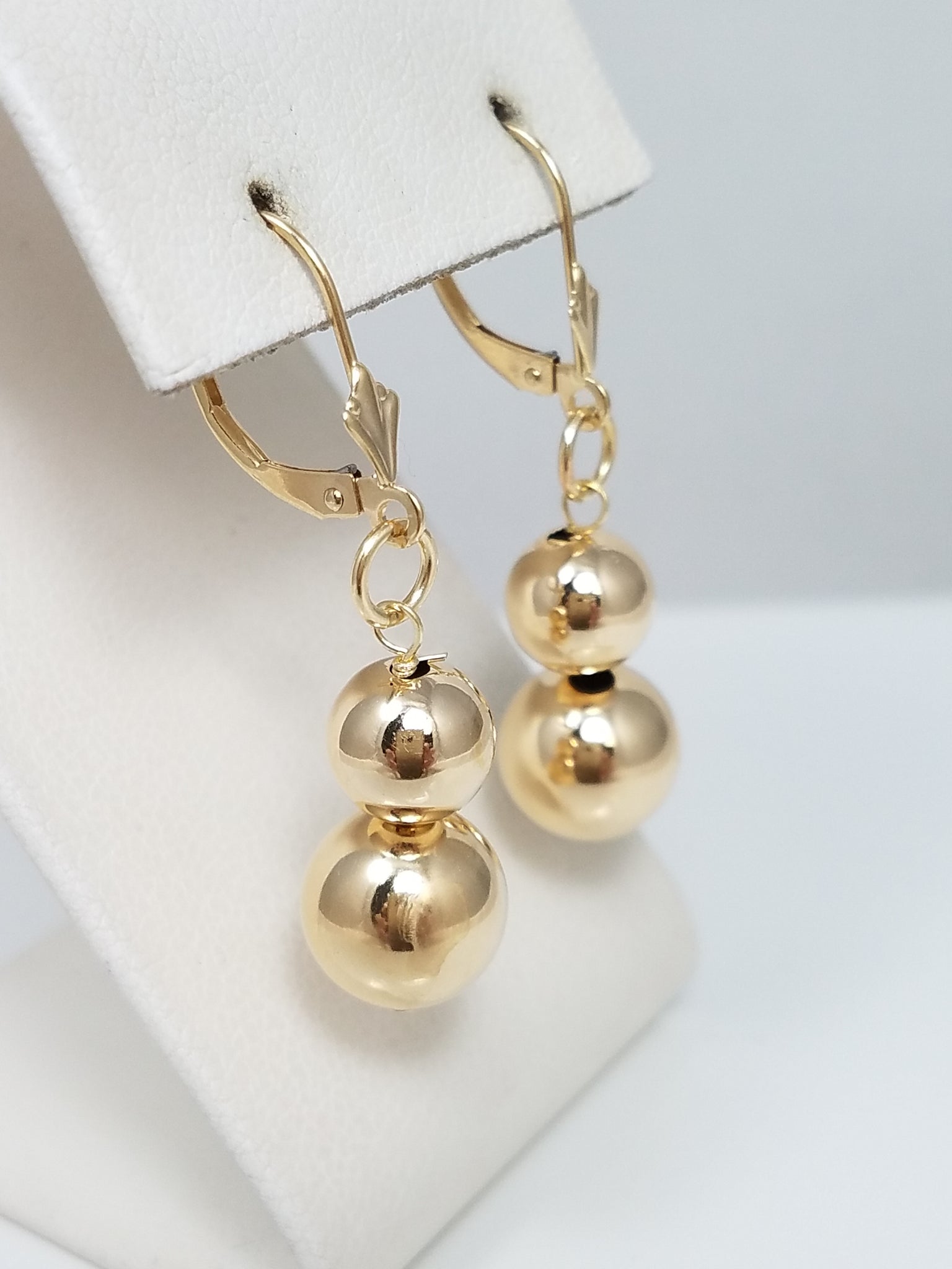 14k Yellow Gold Hollow Bead Dangle Earrings