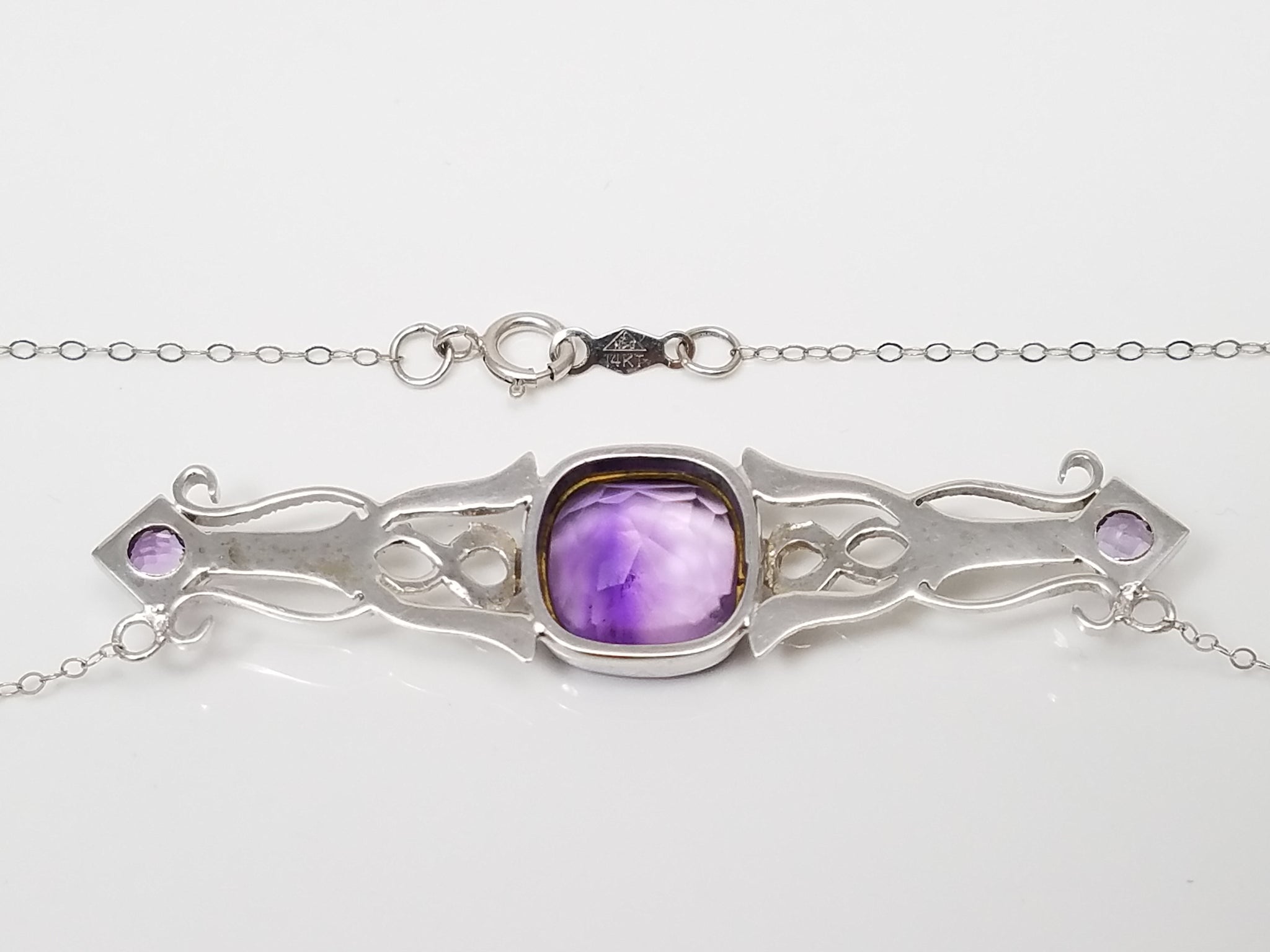 *To Restore* Vintage 14k White Gold Natural Amethyst Pendant Necklace