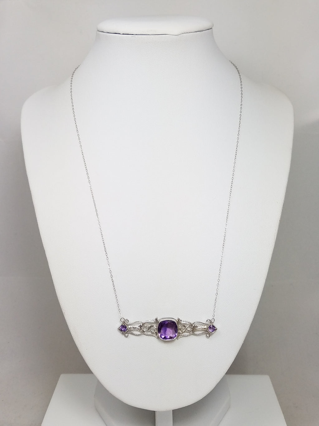 *To Restore* Vintage 14k White Gold Natural Amethyst Pendant Necklace