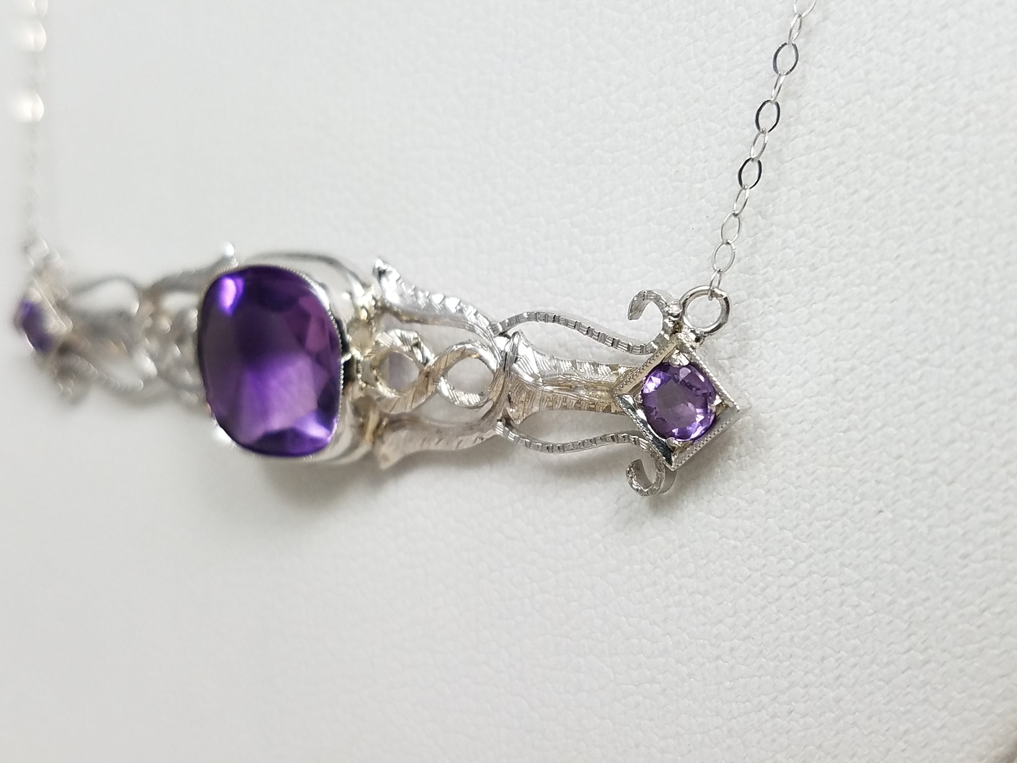 *To Restore* Vintage 14k White Gold Natural Amethyst Pendant Necklace