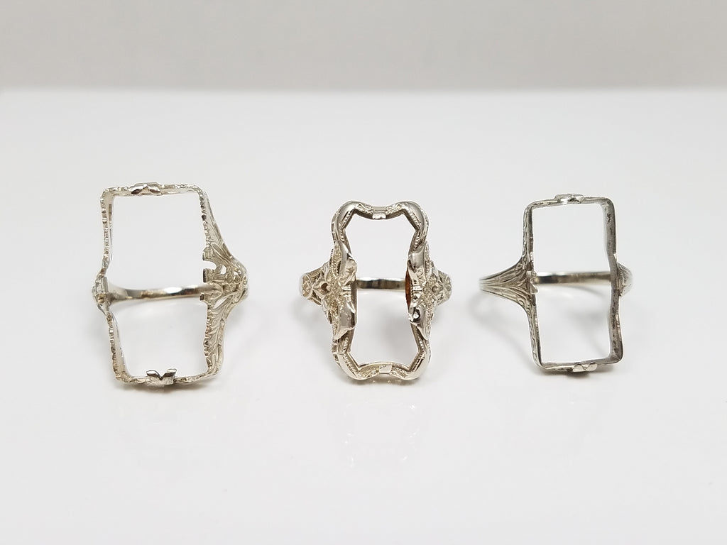 Five Art Deco 1930's 10k/14k White Gold Ring Mount Lot To Restore