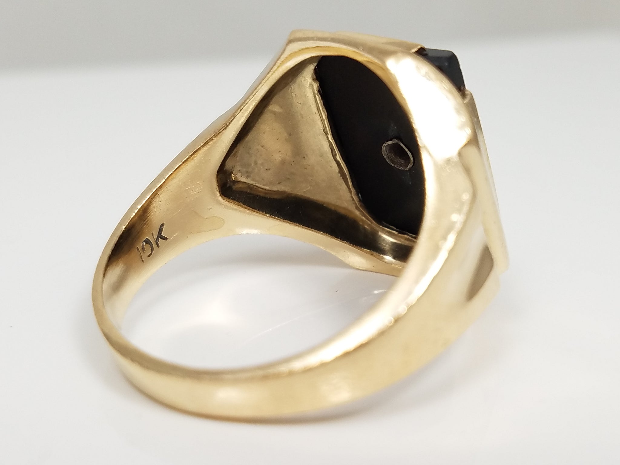 Men's Dapper Vintage Natural Black Onyx 10k Yellow Gold Soldier Ring