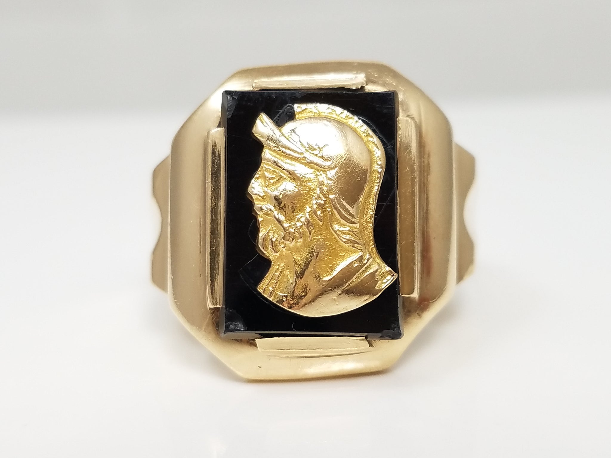 Men's Dapper Vintage Natural Black Onyx 10k Yellow Gold Soldier Ring