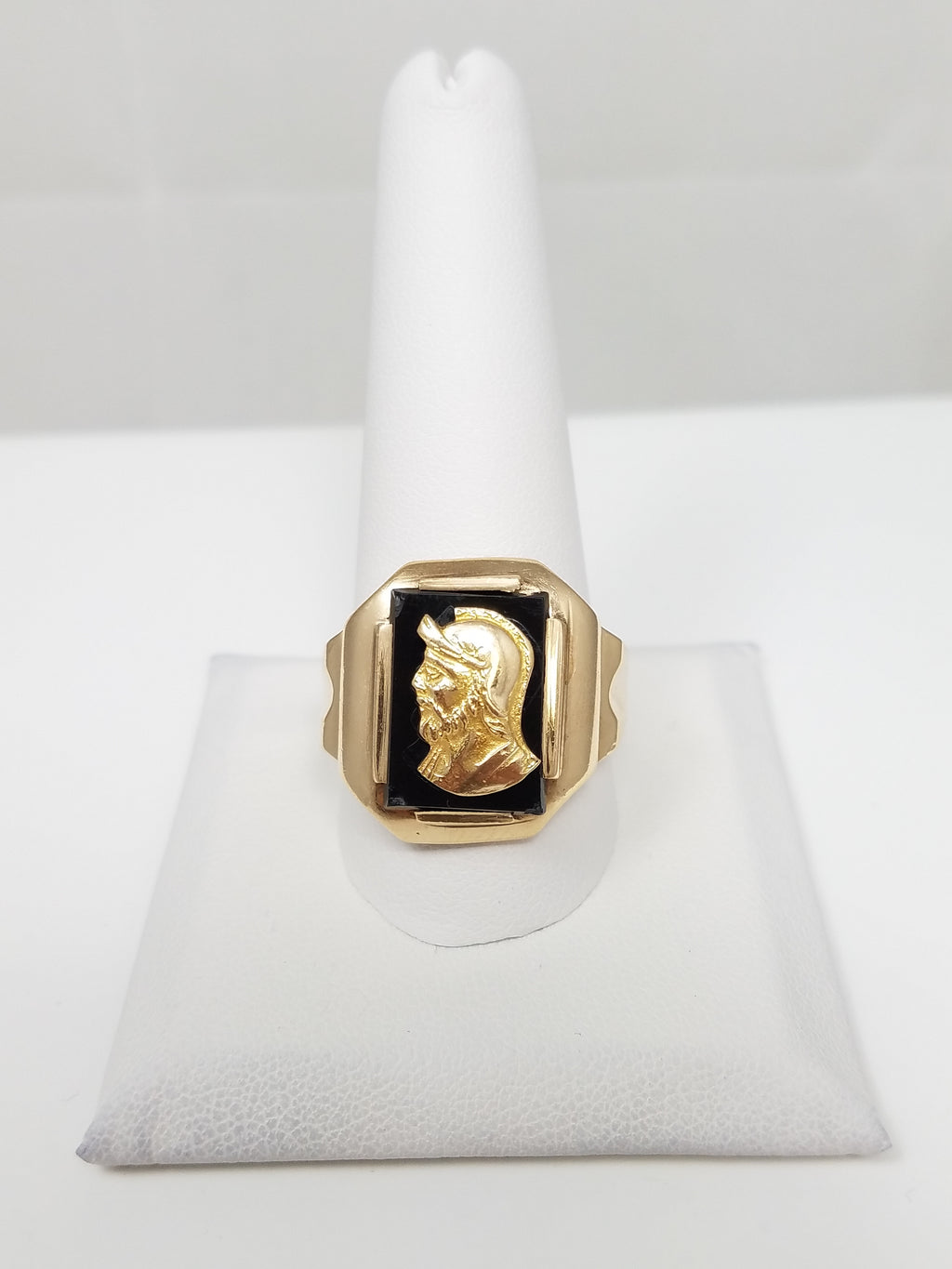 Men's Dapper Vintage Natural Black Onyx 10k Yellow Gold Soldier Ring