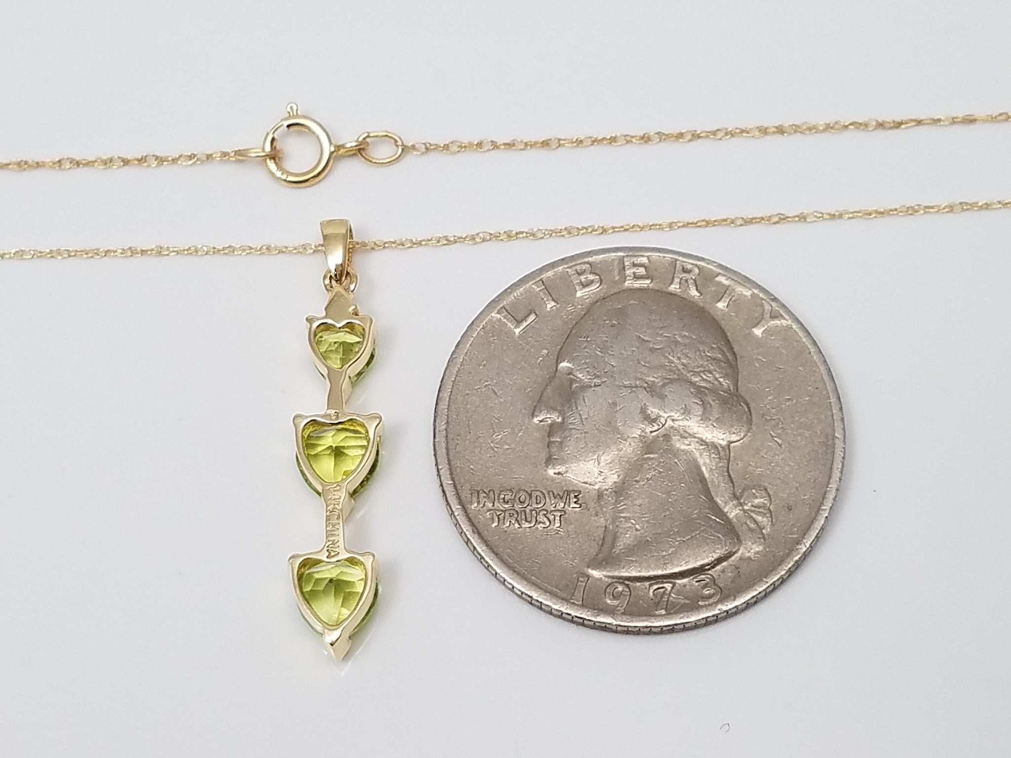 Precious 20" 14k Yellow Gold Natural Peridot Diamond Heart Pendant Necklace