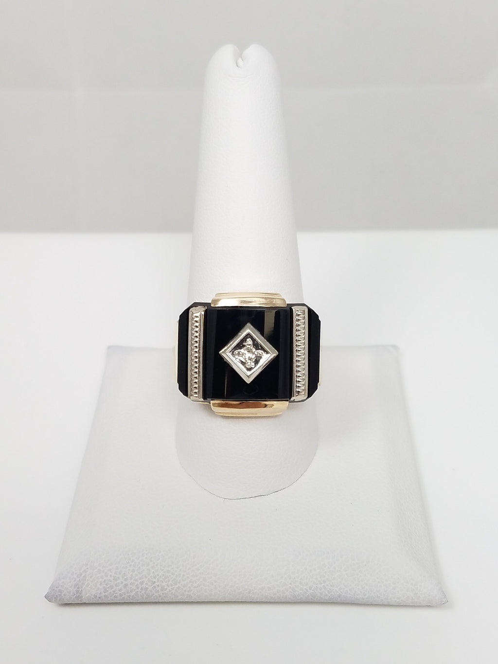 Men's Vintage Dapper 10k Yellow Gold Natural Black Onyx Diamond Ring