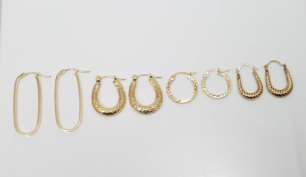 Four Classy 10k Yellow Gold Hollow Hoop Earring Lot