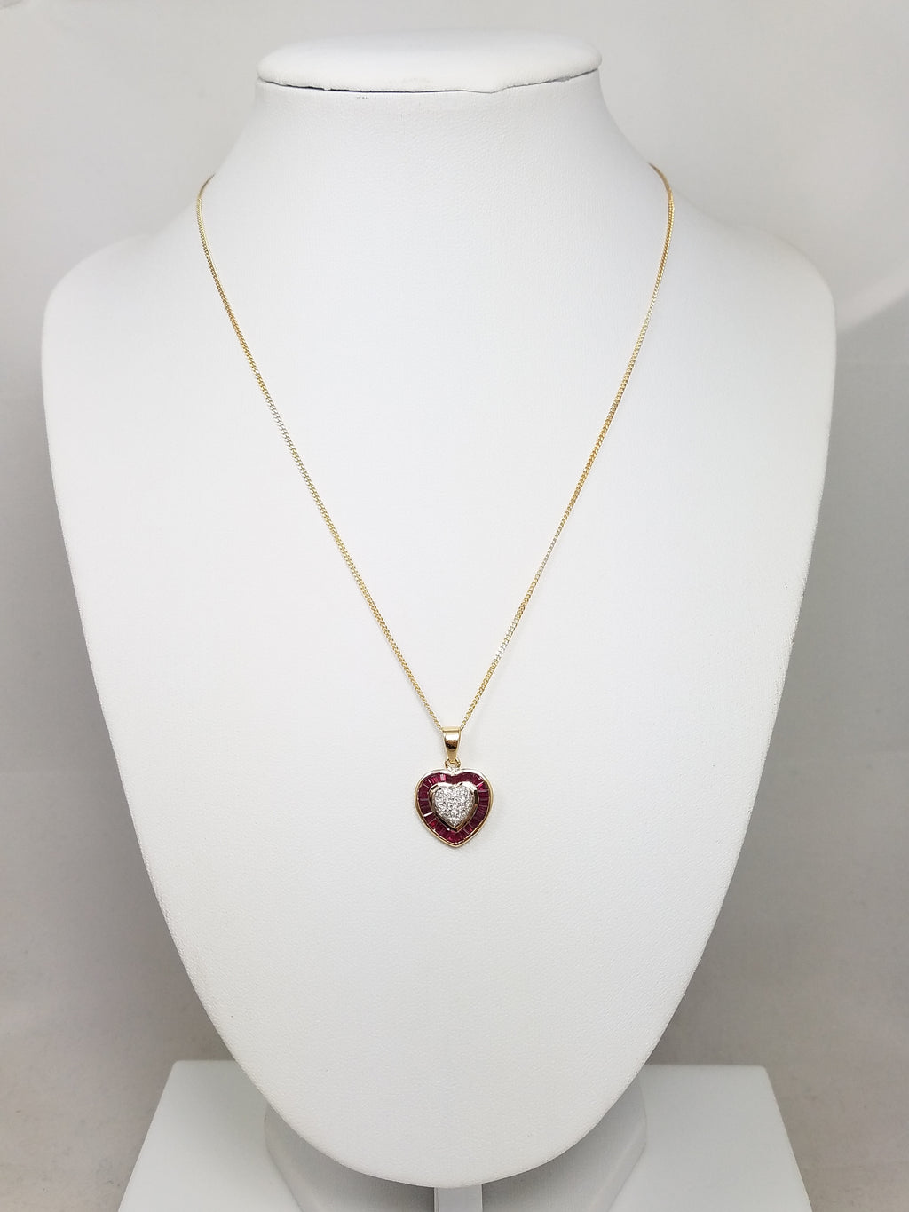 14k Yellow Gold Natural Ruby Diamond Heart Pendant Necklace