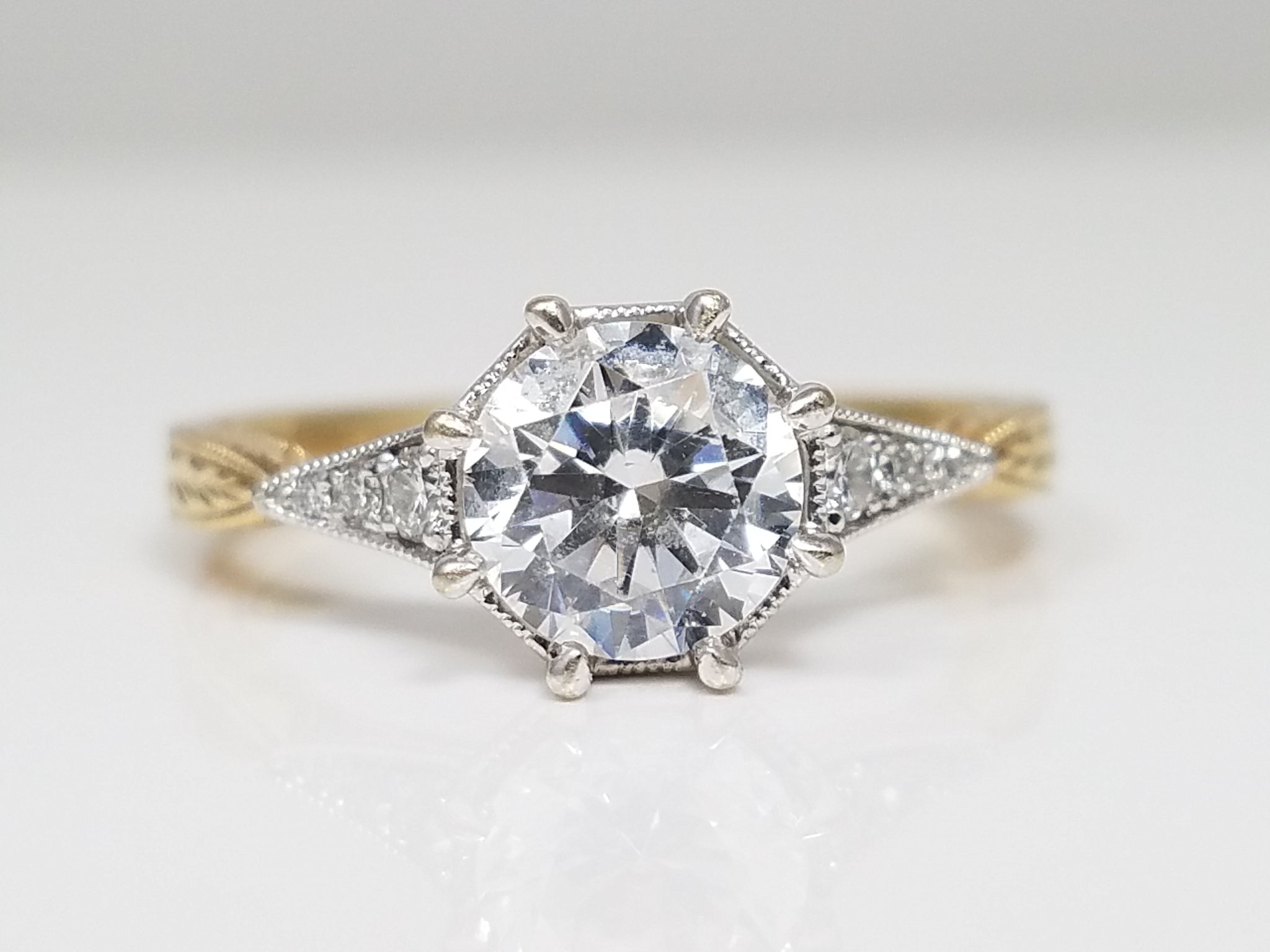 Lavish Gabriel & Co. 14k Two Tone Gold Cubic Zirconia Natural Diamond Engagement Ring